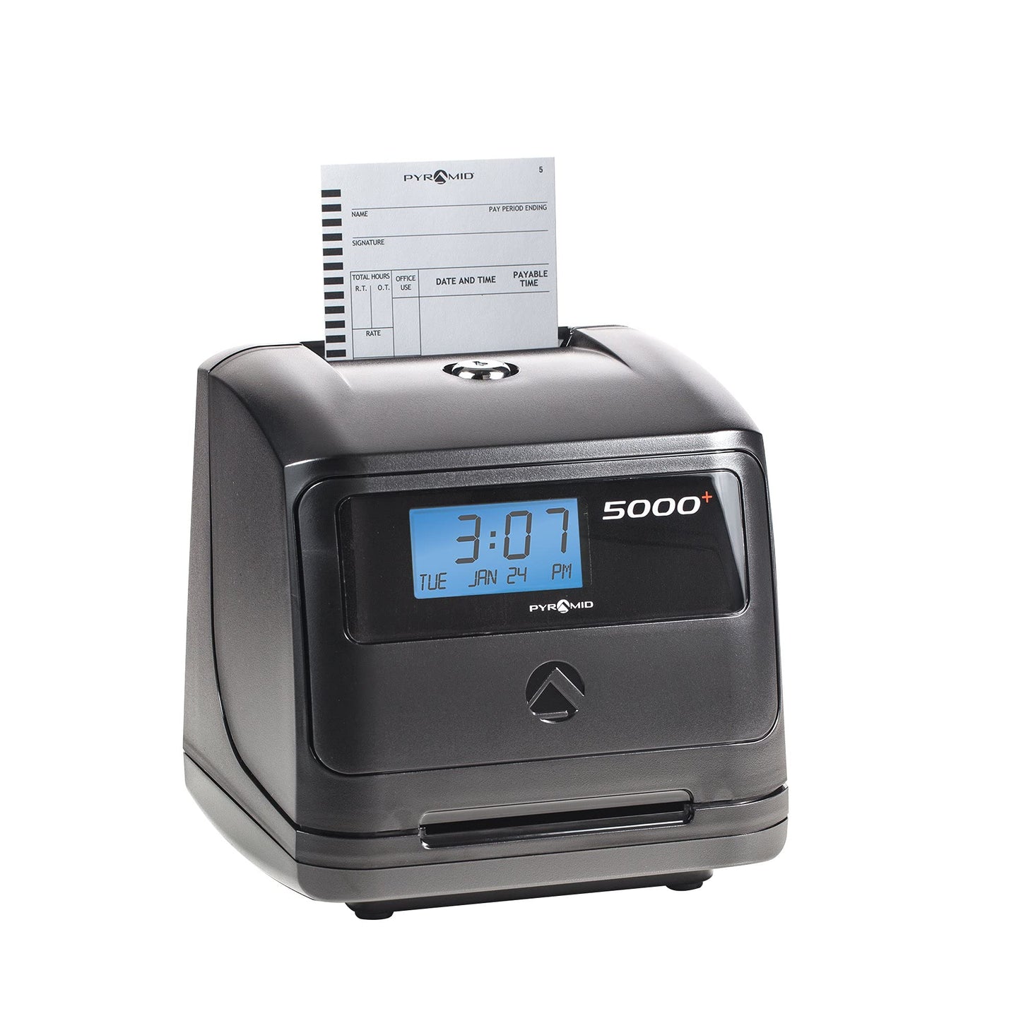 Pyramid Time Systems - Model 5000 Auto Totaling Time Clock, Employee in/Out Time Tracker for Small Business, Includes: 25 Time Cards,1 Ink Ribbon Cartridge, 2 Security Keys and User Guide - Black
