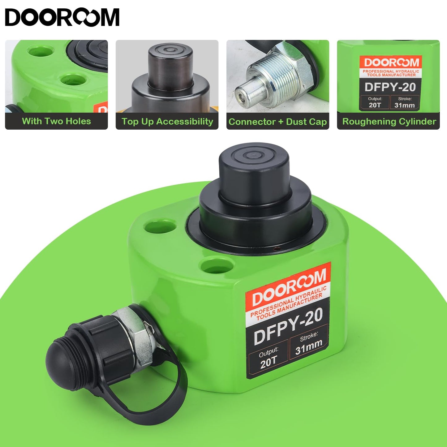 DOOROOM 20T 1.2"/30mm Stroke Portable Hydraulic Cylinder, Low Profile Hydraulic Jack Multi-Section Porta Power Ram Kits, Multi-Acting Lifting Cylinder with CP-180 Manual Hydraulic Pump