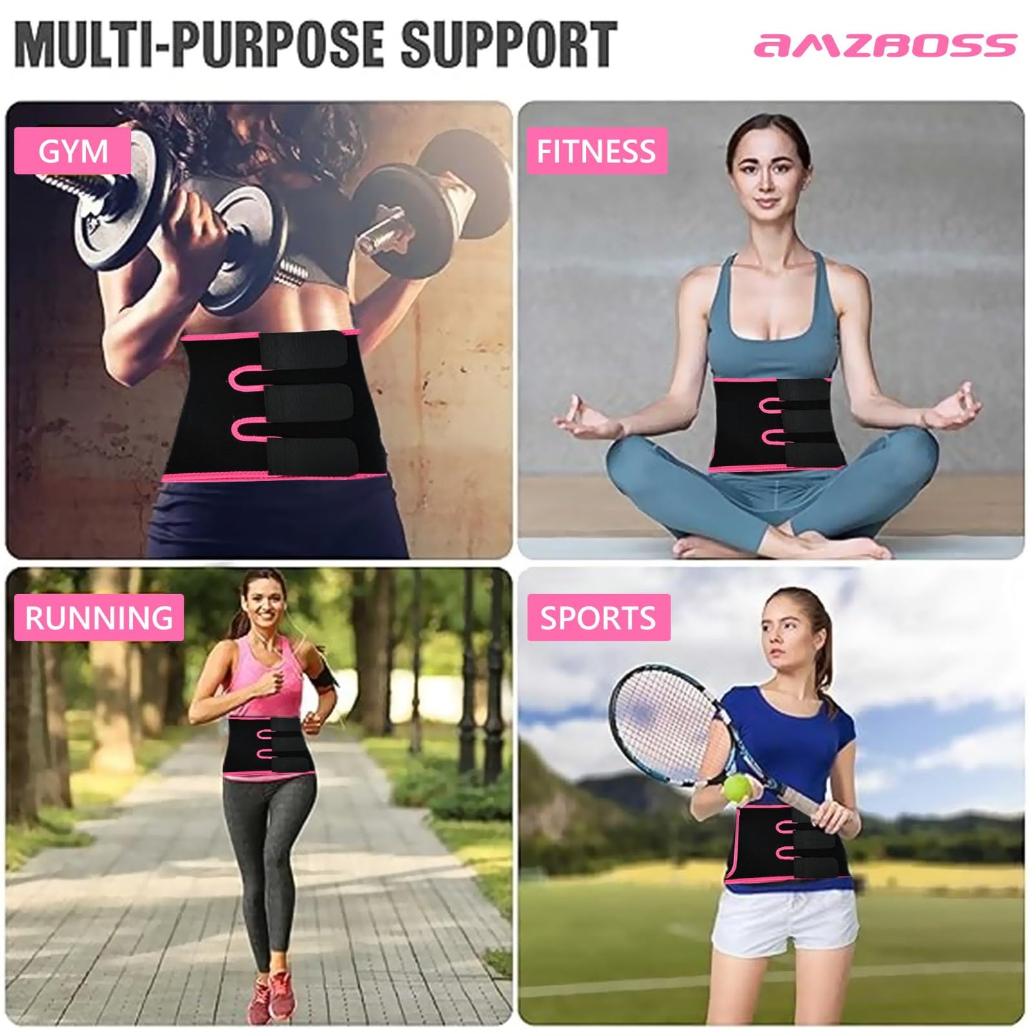 AMZBOSS Waist Trainer for Women Lower Belly Fat, Waist Sweat Band for Women, Belly Band Sweat Belt, Stomach Wrap with Pocket (Pink, Medium)