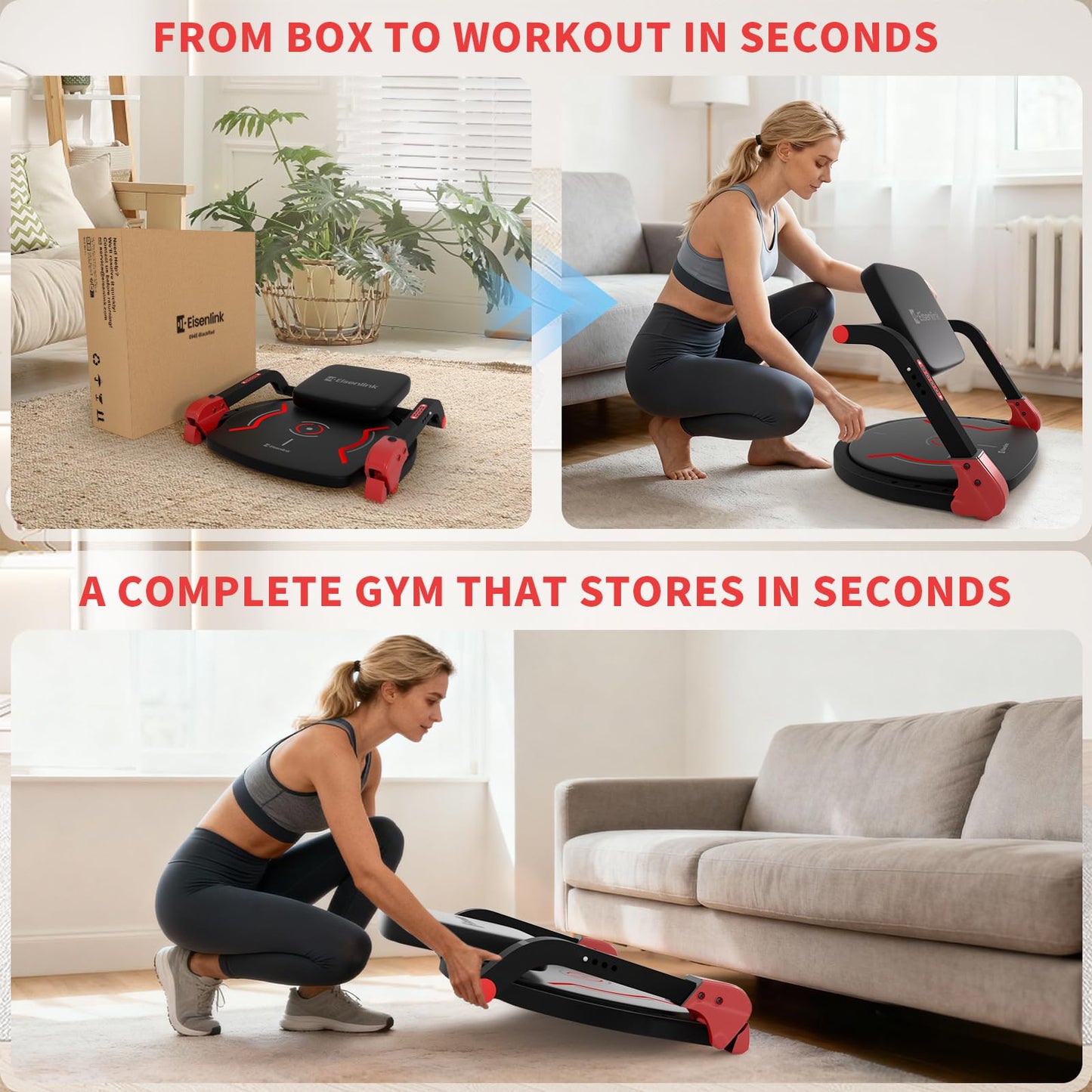 Eisenlink Sit Up Exercise Equipment with 4 Adjustable Resistance Levels, Flat Backrest Ab Crunch Machine for Stomach & Core Workout, Ab Machine, Ab Trainer, Sit Up Machine for Home Gym Men & Women