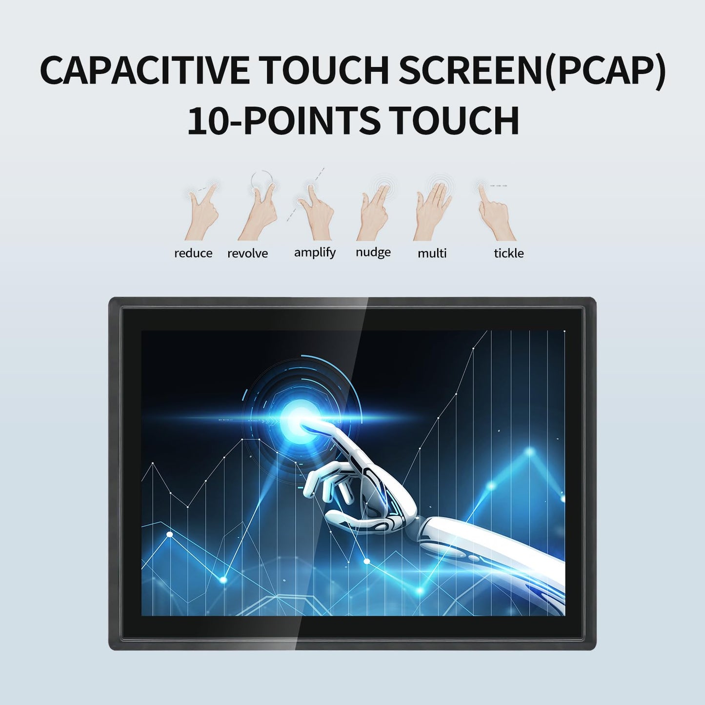 Nekiuy 19 Inch Industrial Embedded Touchscreen Monitor, Ratio 16:9 Embedded Display, Built-in Speakers, IP65 Front, Features HD/VGA/DVI/USB Ports