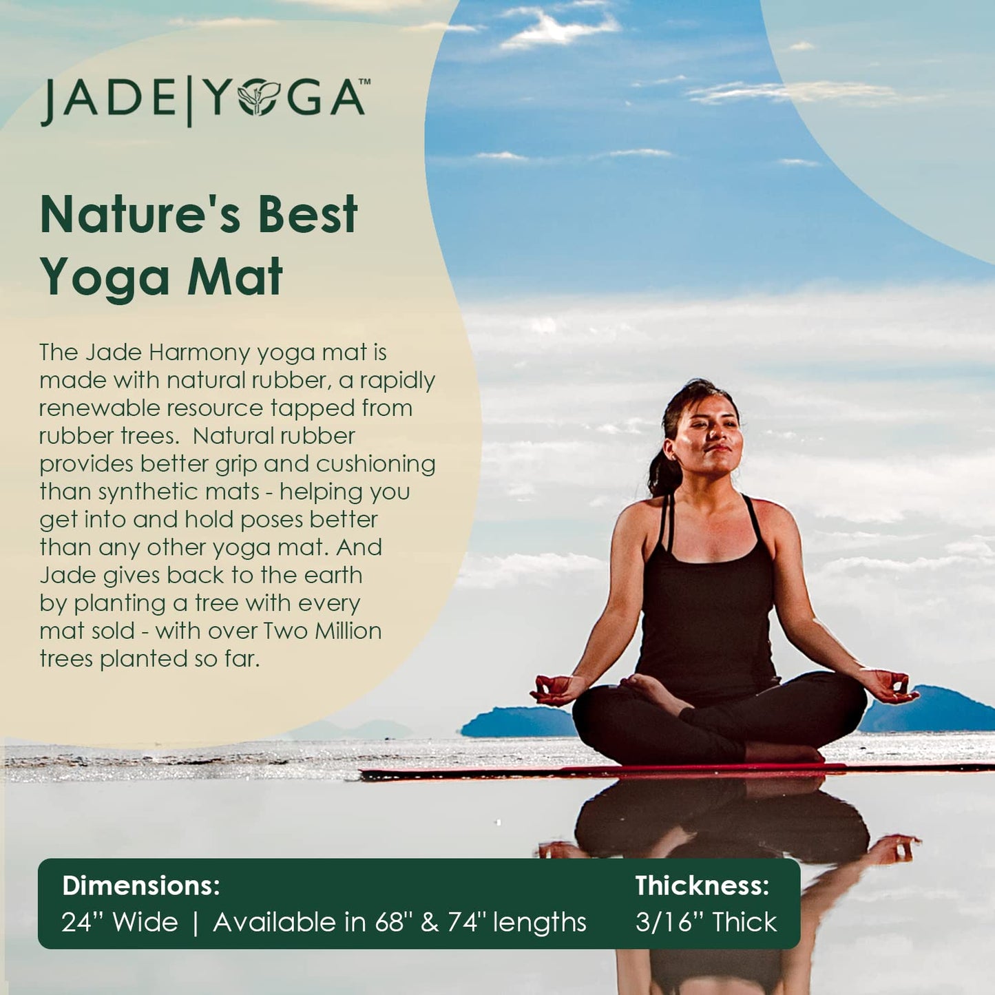 JadeYoga Harmony Yoga Mat - Durable & Thick Gym Fitness Mat, Non-Slip Natural Rubber Yoga Mat - Home Exercise & Stretching Mat, Workout Mat- Yoga, Pilates & Meditation for Women & Men (Black, 74'')