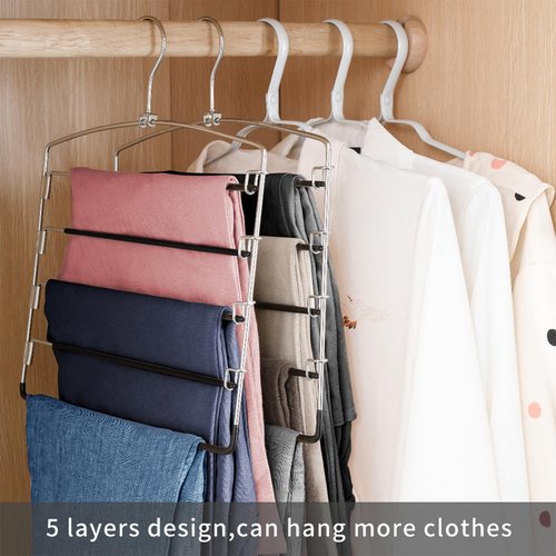 FeeraHozer Pants Hangers - Non-Slip Multi-Layer Swing Arm Design | Space-Saving Closet Organizer (Black, 3 Pack)