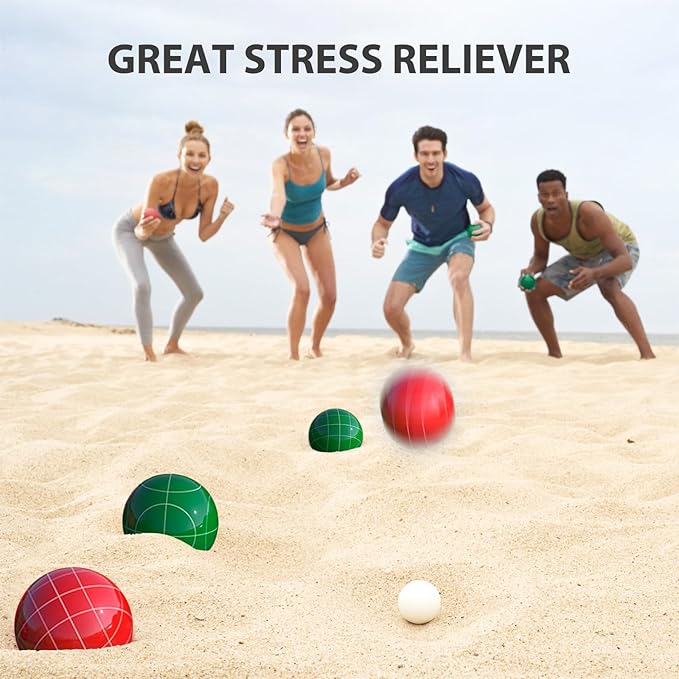 Professional Grade 107mm Bocce Ball Game Set Regulation Size and Weight 920g for Official Tournaments (Red and Green)