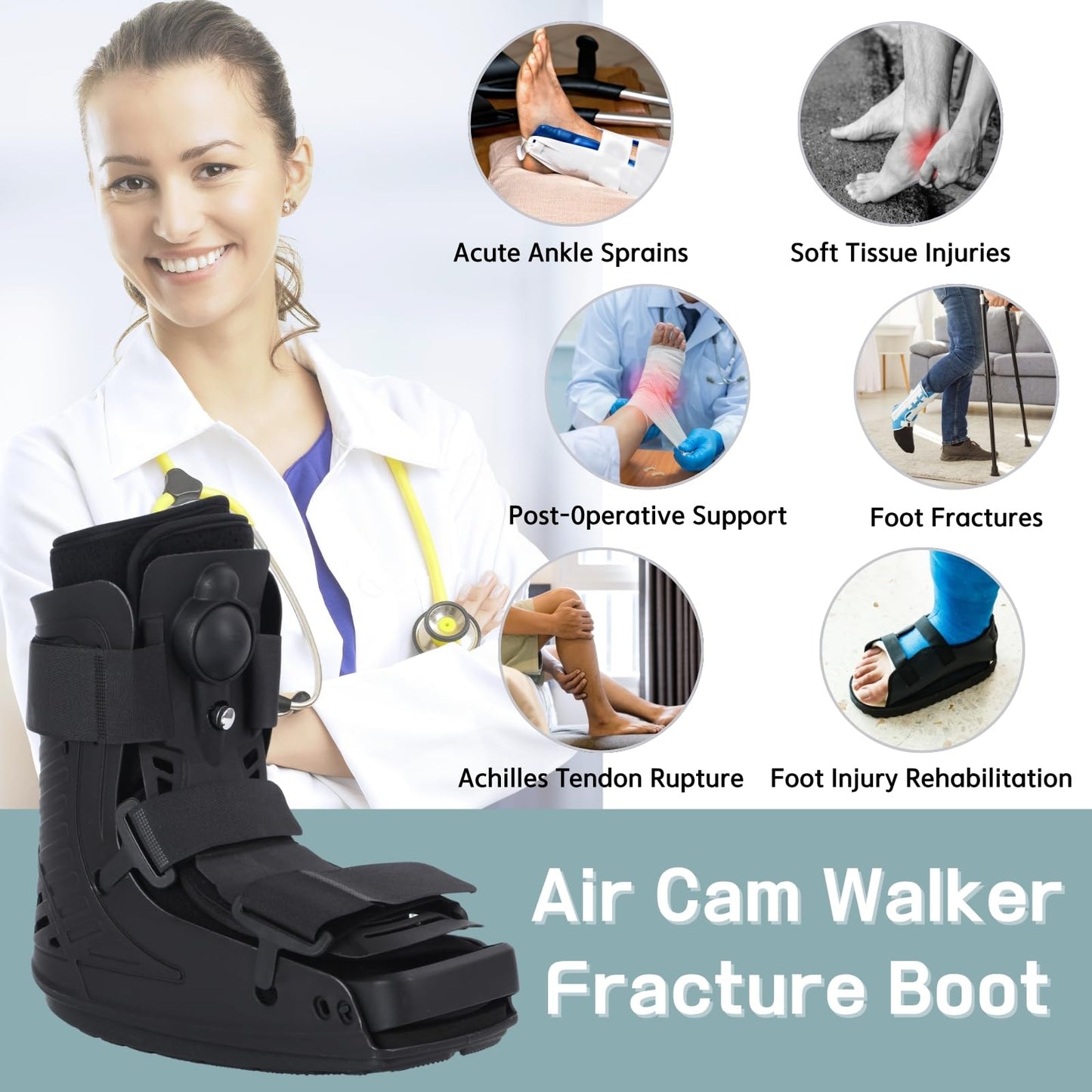 Mathgetin Air Cam Walker Boot, Short Inflatable Walking Boot Medical Recovery Orthopaedic Boots for Sprained Ankle, Broken Foot and Achilles Tendonitis (Large)