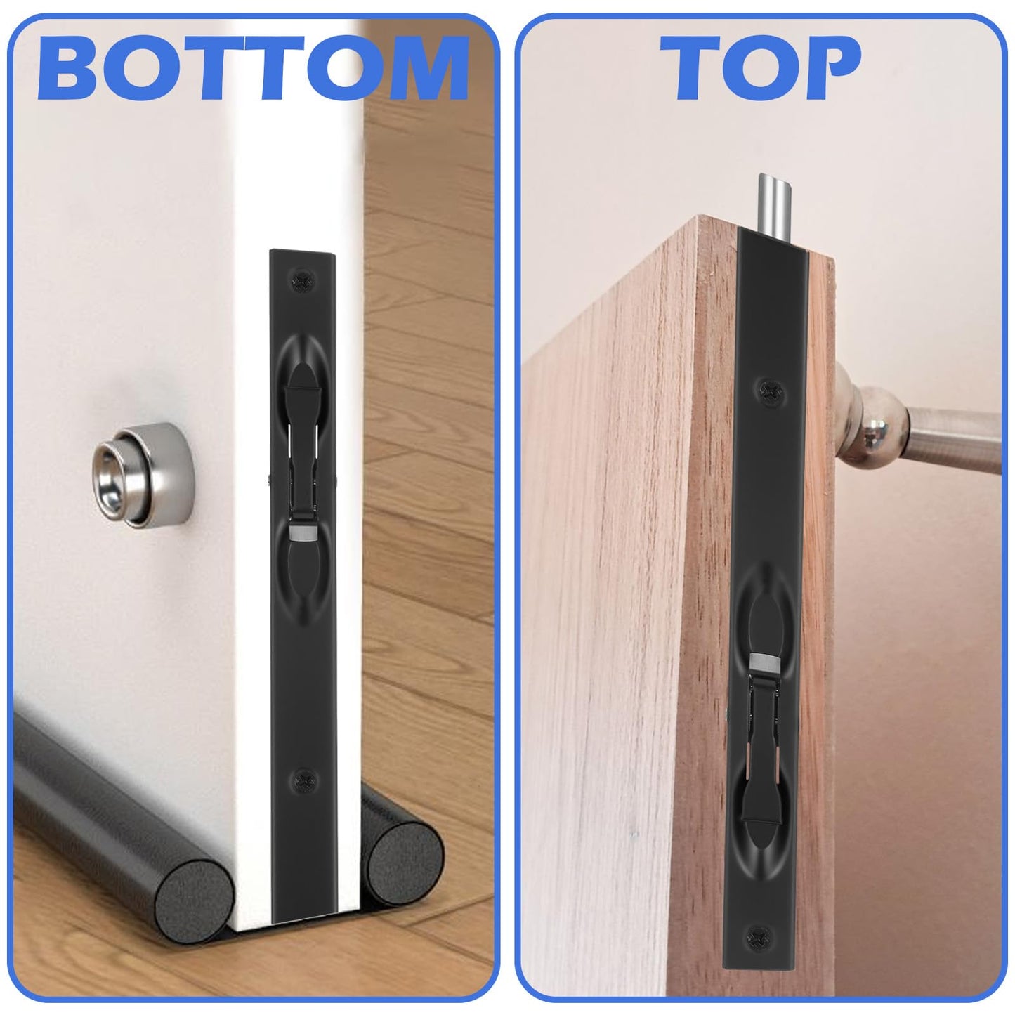 2 Pack Flush Bolt for Double Door, 8 Inch Stainless Steel French Door Lock with Three-Hole Plate and Screws, Flush Latch Bolts for Inactive Leaf Wood Double Dummy Doors(Black)