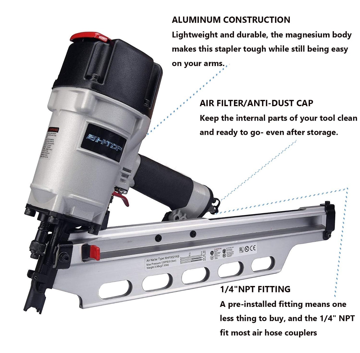BHTOP 9021NS Framing Nailer 21 Degree 3-1/2" with Depth Adjustment with Aluminum Magazine (#885-827)