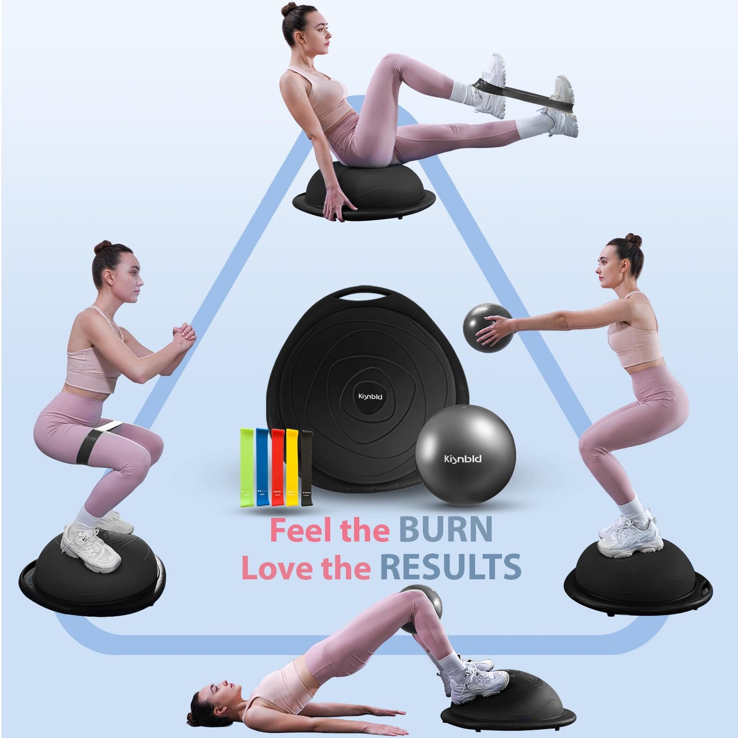 kisnbld Half Balance Ball Trainer, Inflatable 19/23 Inch Half Exercise Ball with Resistance Bands and Pilates Bal, Non-Slip 660lbs Capacity Yoga Ball for Home Gym Full Body Workouts