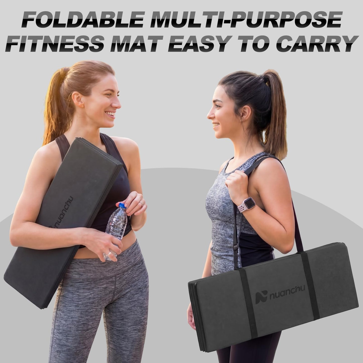 Nuanchu 3 Packs Foldable Yoga Mat Yoga Gift Non-slip Fitness Pilates Mats 6mm Thick with Strap Poe Material 69 x 24 x 0.24" Lightweight Multi-purpose Workout Mats for Exercise Home Travel(Black)