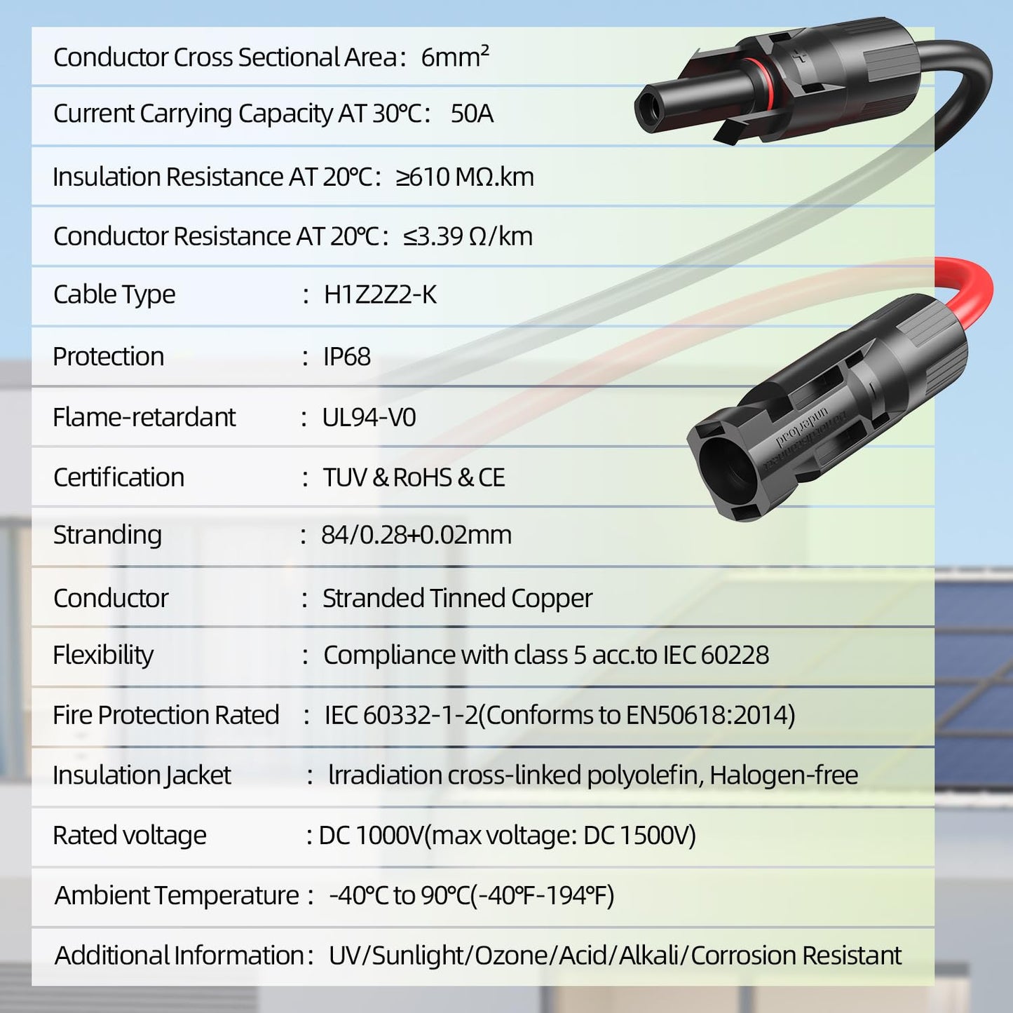 Aimou 100FT 10AWG Solar Extension Cable, 10 Gauge Solar Panel Wire with Waterpproof Female and Male Connectors for Outdoor RV, Off-Grid Photovoltaic Systems(Black+Red)