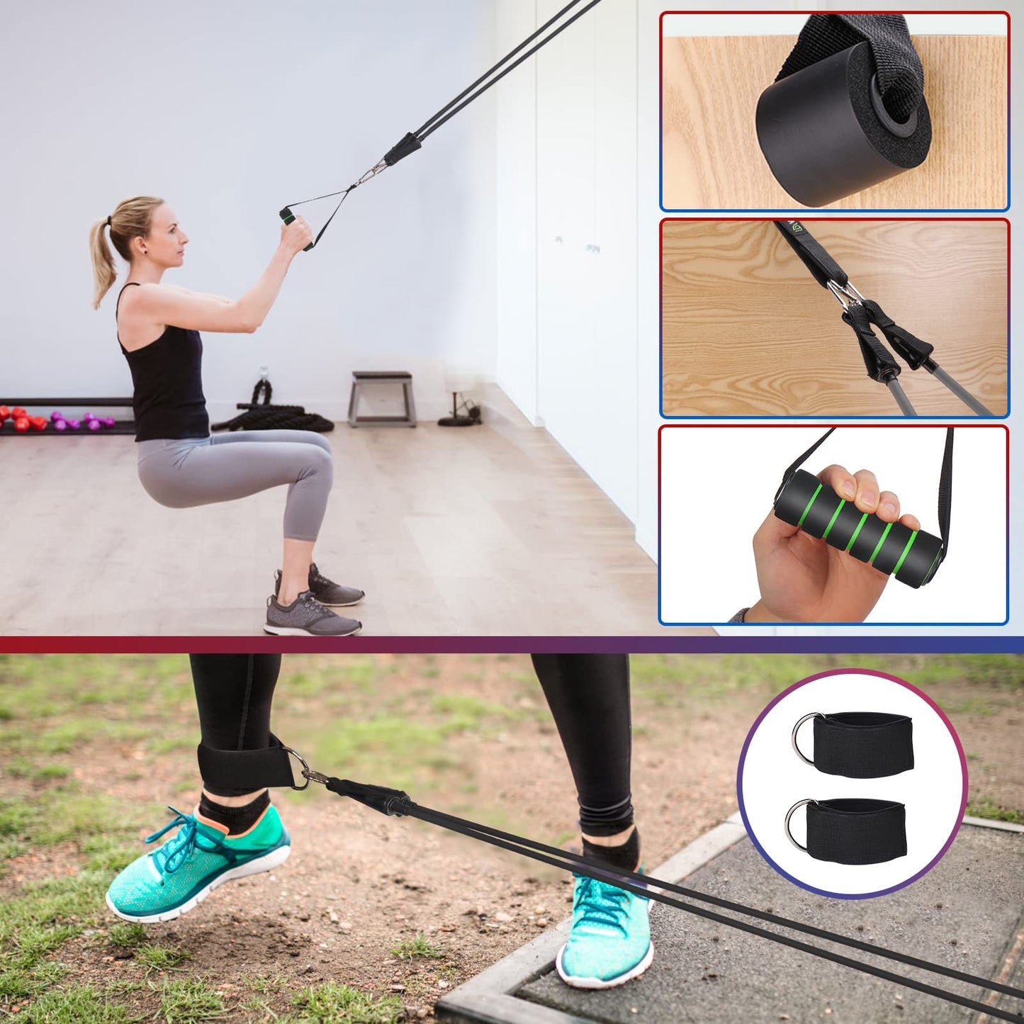 WIKDAY Exercise Resistance Bands with Handles for Working Out, 10-150 Lbs Workout Bands Loop Bands Set with Door Anchor for Physical Therapy, Yoga, Pilates