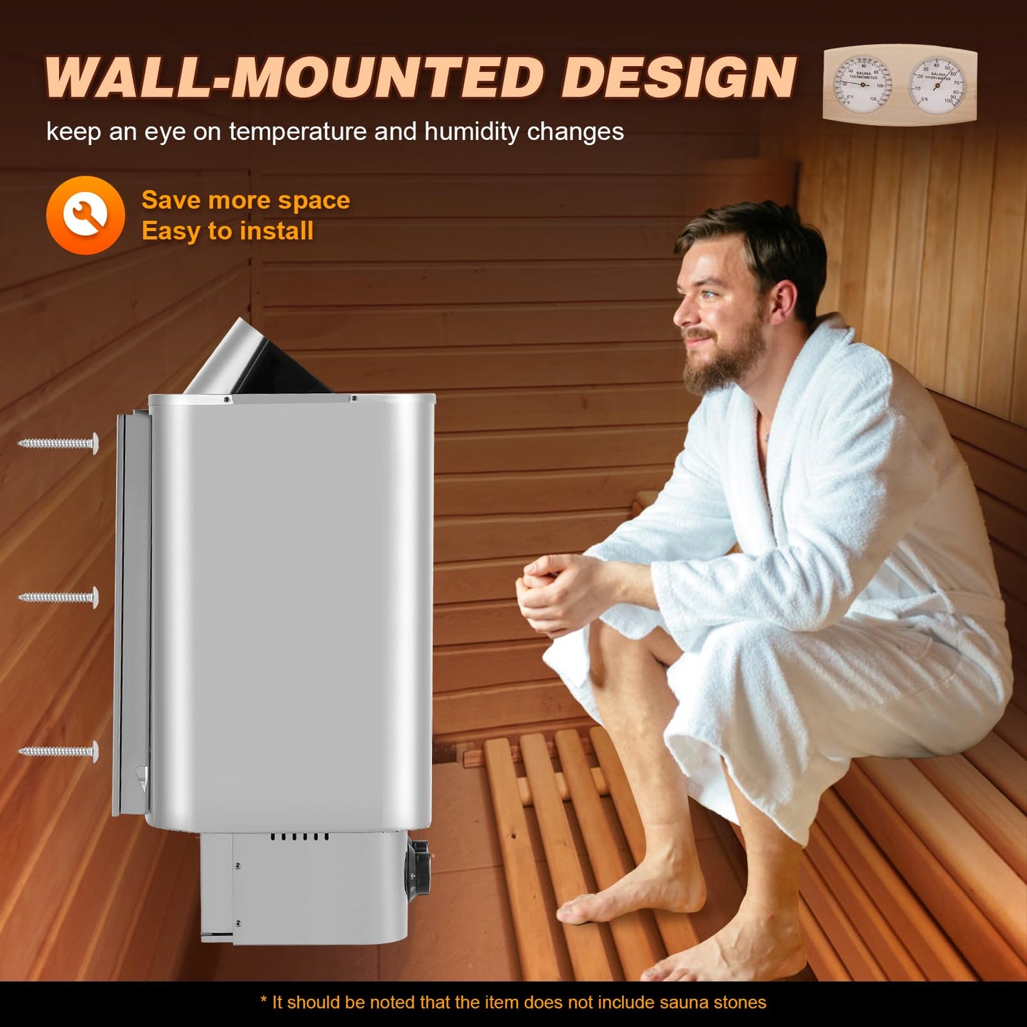 Mxmoonant Sauna Heater, 6KW 220V Electric Sauna Heaters Stove Dry Steam Sauna Bath for Home Hotel Spa Max. 300 Cu.ft with Sauna Hygrothermograph