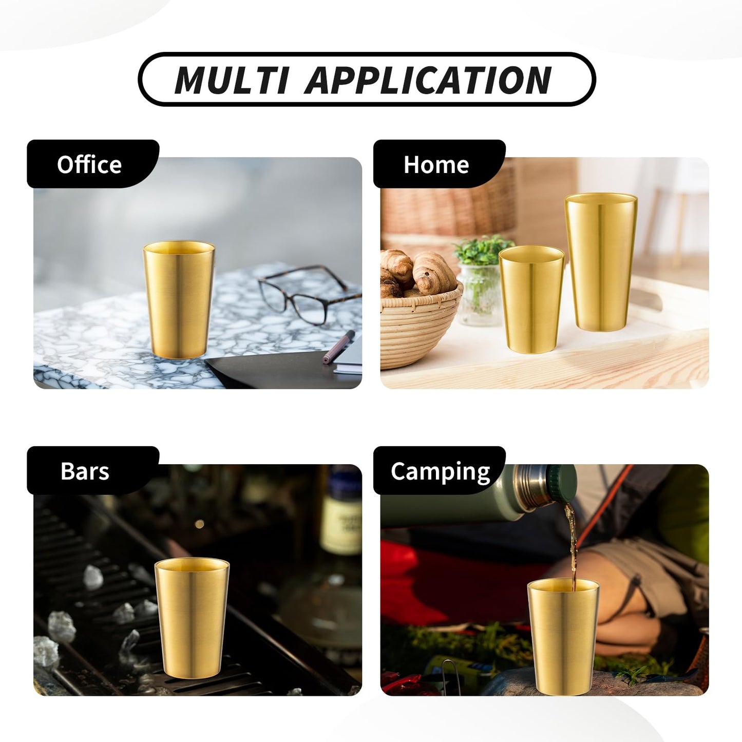 CSTOUTHOM 6 Pack 12 oz Stainless Steel Insulated Cup, Double Wall Vacuum Small Metal Cup, Reusable Camping Cups Unbreakable Indoor Outdoor for Party, Home, Office, BBQ, Gold