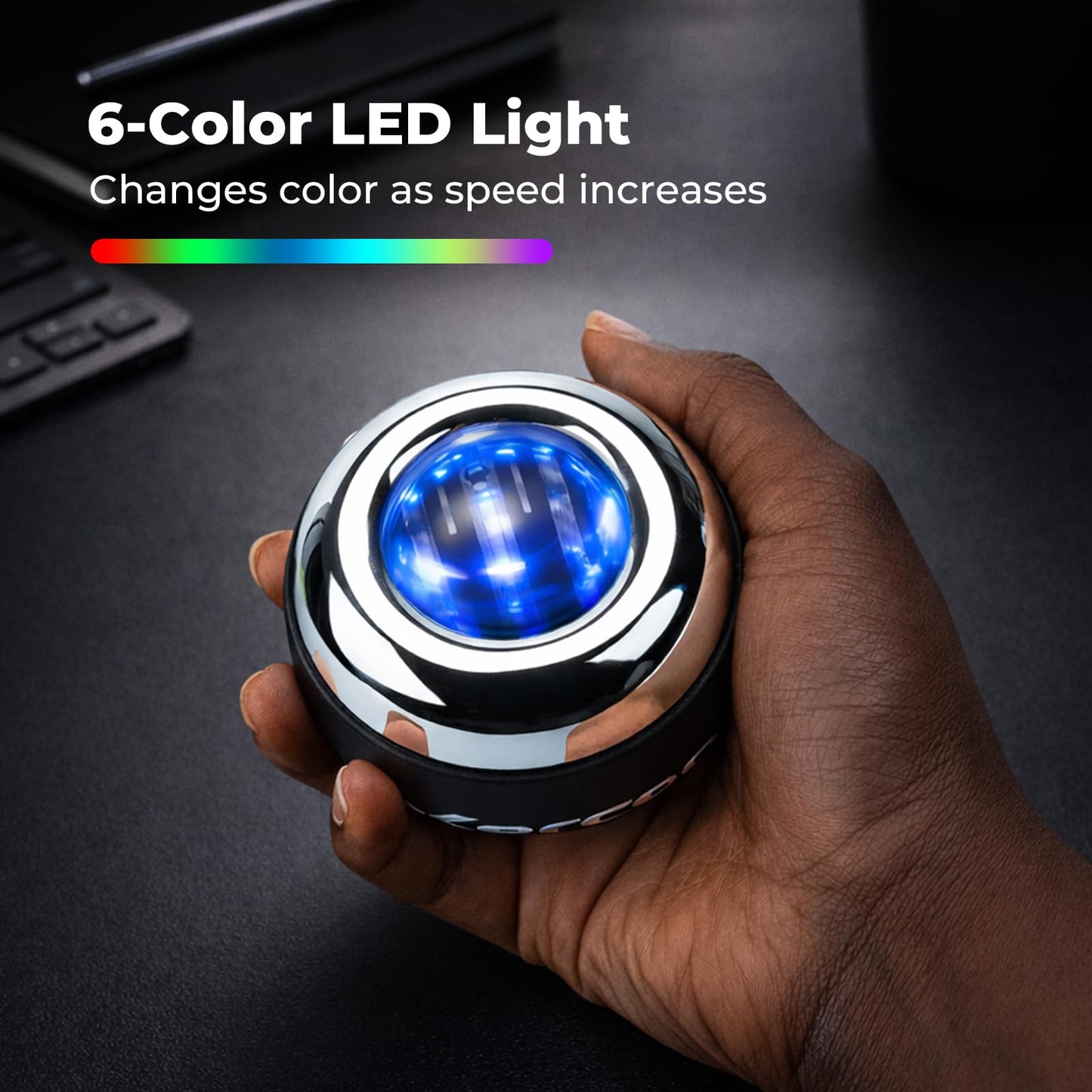 Xerceo Auto-Start Wrist Gyro Ball, All Metal Wrist and Forearm Trainer with LED Light, Gyroscopic Hand Exerciser for Grip Strength, Includes Storage Bag