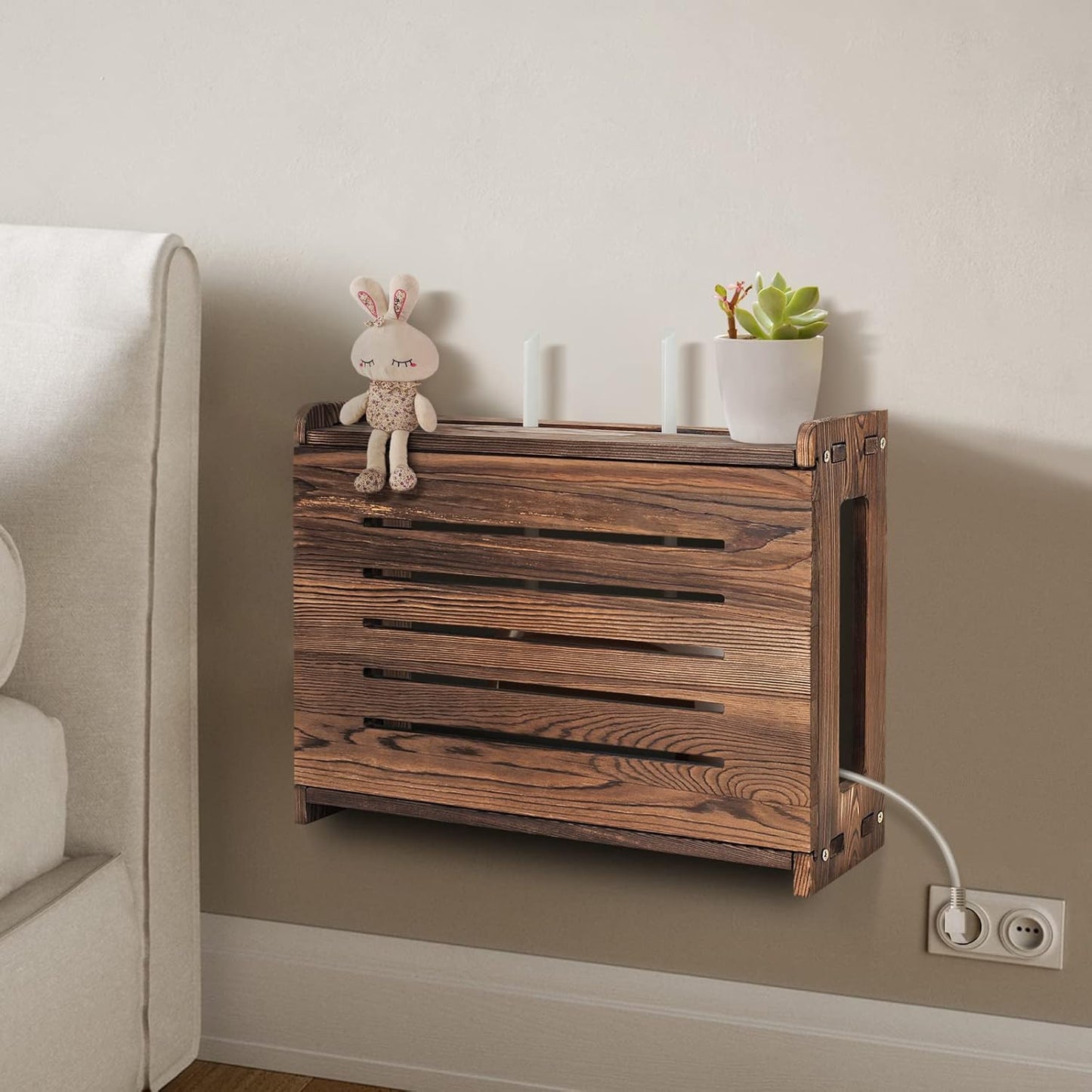 14.9 9.8 5.4 Wooden Router Shelf Wall Mount WiFi Router Storage Box Modem Cable Router Cover Organized Power Strip