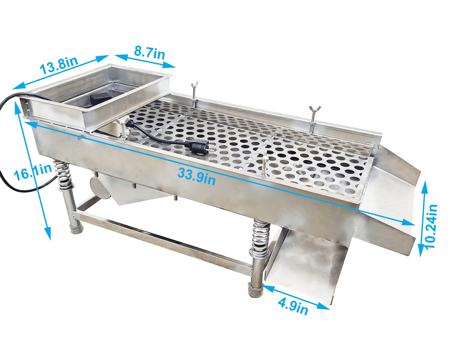TECHTONGDA Straight Vibrating Sieve Screen Shaker Electric Linear Sifter Machine Stainless Steel One Layer One Motor 20mm Screen Size 11.8×29.5inch 110V