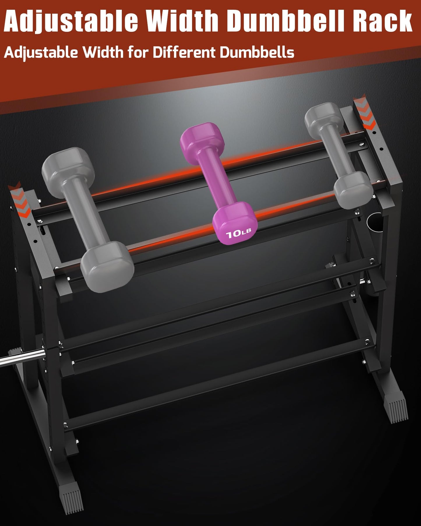 Adjustable Dumbbell Rack with Barbell & Weight Plate Holder, Supports Up to 1300LBS, Heavy Duty Multi-Function Home Gym Organizer, Floor-Friendly