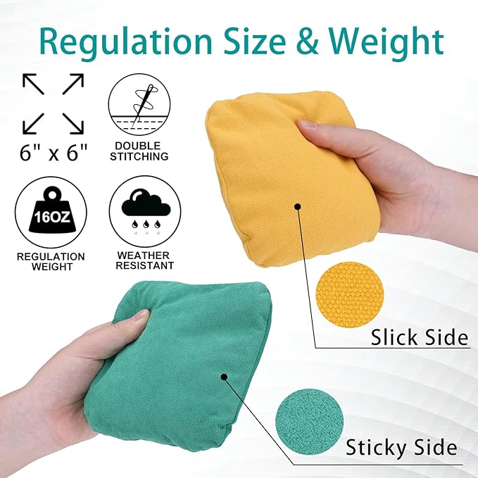 EunHo Dual Sided Cornhole Bags Regulation Set of 8 Professional Cornhole Bean Bags Slick and Stick for Tossing Game-All Weather