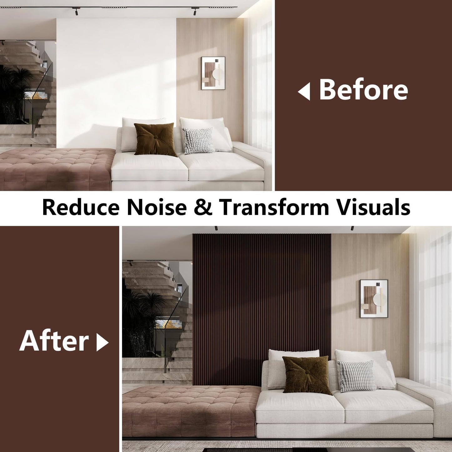 RODENET Soundproof 3D Slat Wall Panels 4-PACK 94.5"x11.8" MDF Acoustic Panels with Realistic Wood Grain for Noise Reducing Decor(DARK WALNUT)