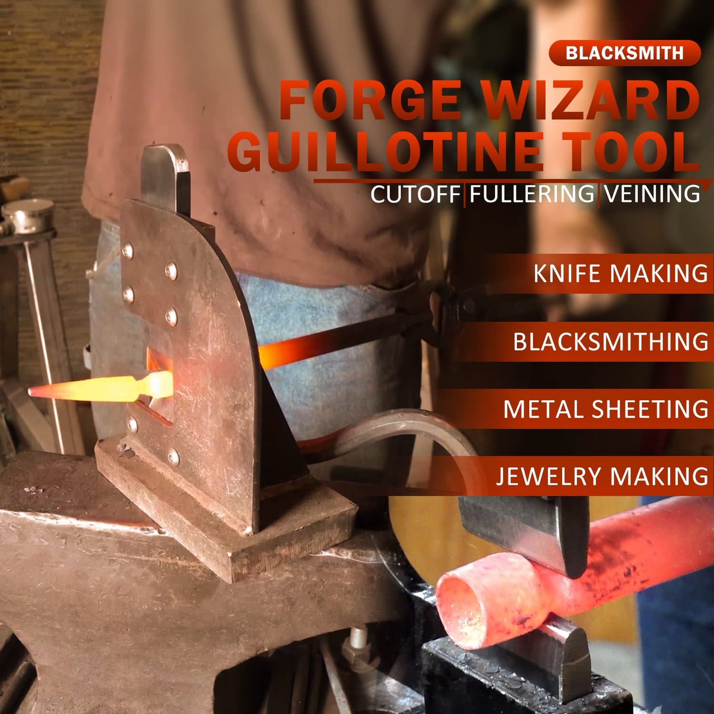 Heavy Duty Forge Wizard Blacksmith Tool, Guillotine Tool, Fullering Tool, Cut off Tool, Beginner Blacksmith Guillotine Tool, With 2 sets of Guides and Dies