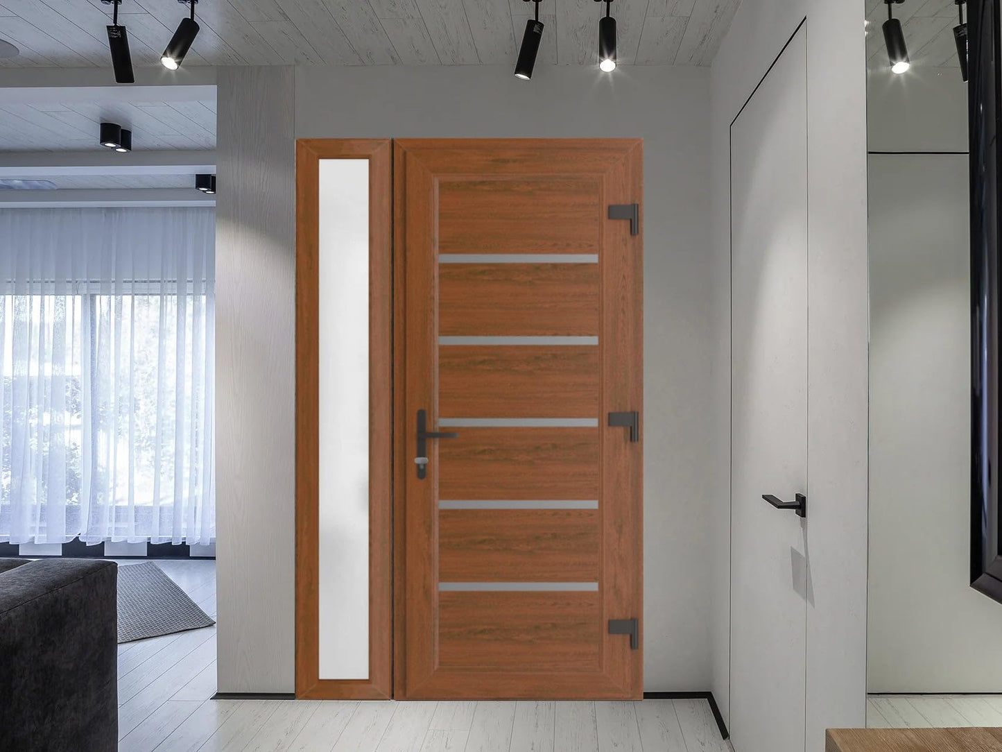VDOMDOORS Front Exterior Prehung Metal-Plastic Door | Manux 8415 Walnut | Side Sidelite Transom | Residential Doors Entrance Patio Garage 48 x 80 (W36+12 x H80) Left-Inswing