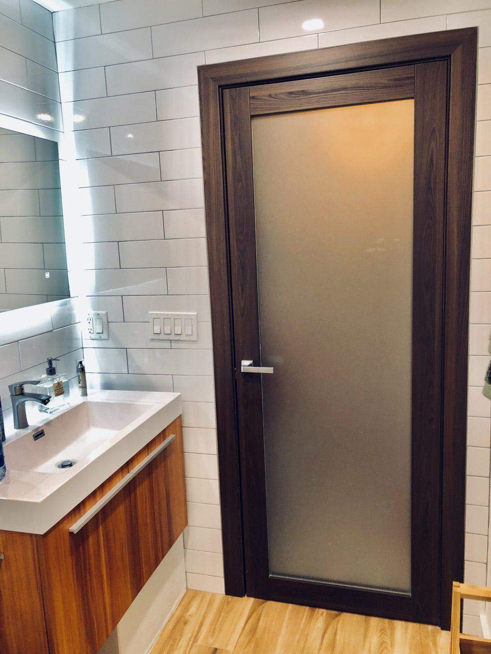 SARTODOORS Frosted Lite Glass Door Panel Slab 30 x 96 | Planum 2102 Chocolate Ash | Use as Barn Pocket Sliding Closet | Solid Wood Core Interior Door