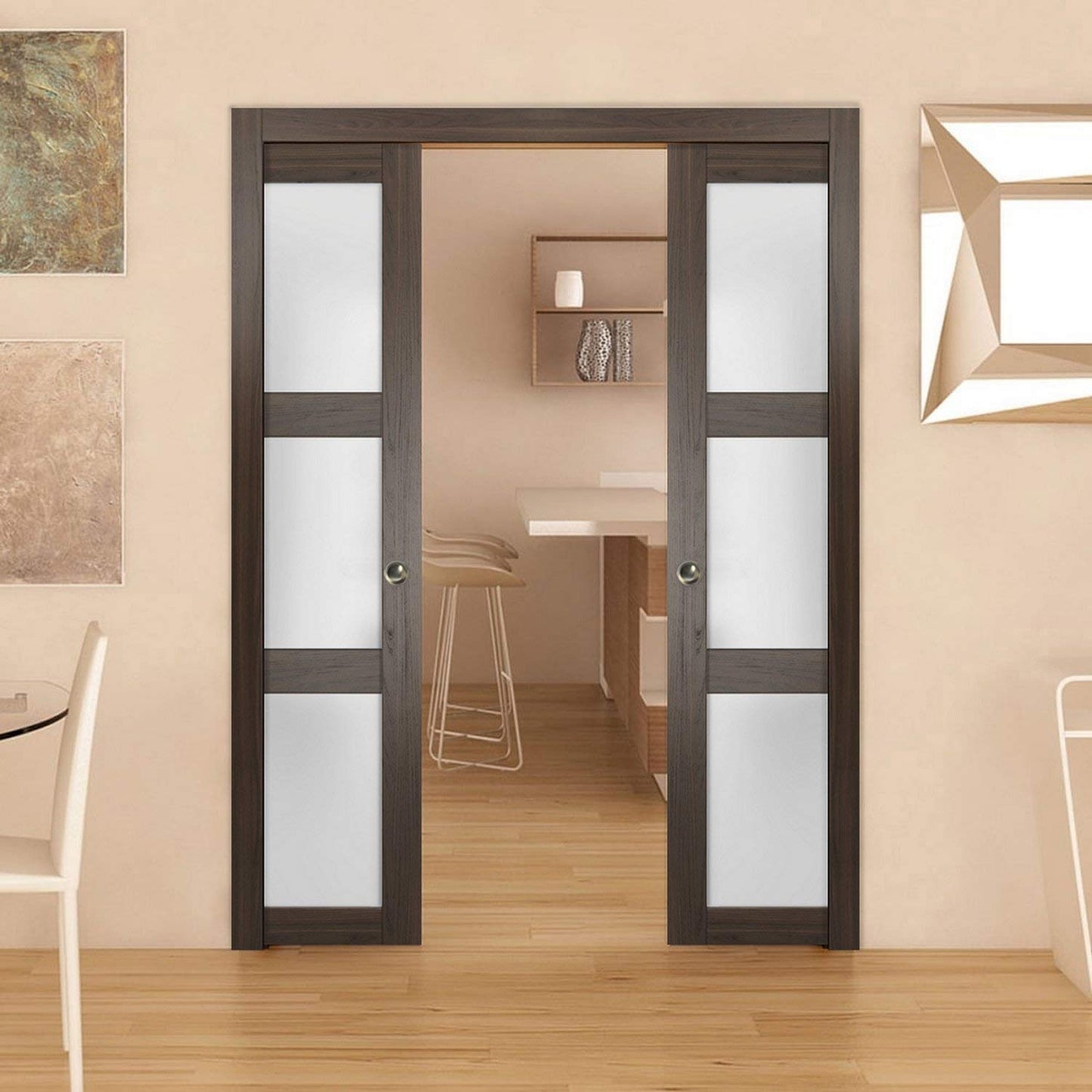 SARTODOORS Slab Barn Door Panel Frosted Glass | Lucia 2552 Chocolate Ash | Sturdy Finished Doors | Pocket Closet Sliding-28 x 96"