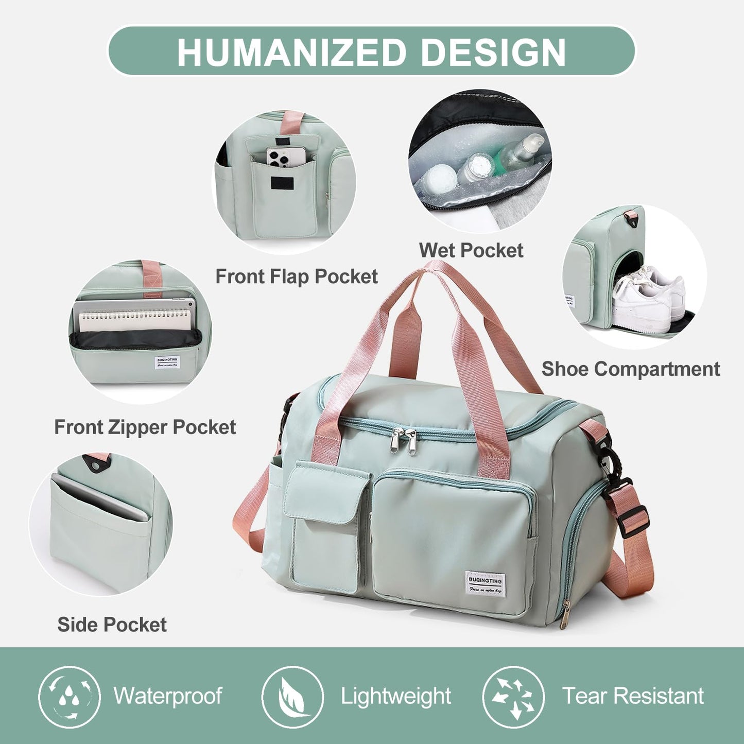 Small Gym Bag for Women, Travel Duffle Bag Carry On Weekender Bag with Shoe Compartment, 05#green, Gym Bag & Toiletry Bag, Gym Bag&toiletry Bag