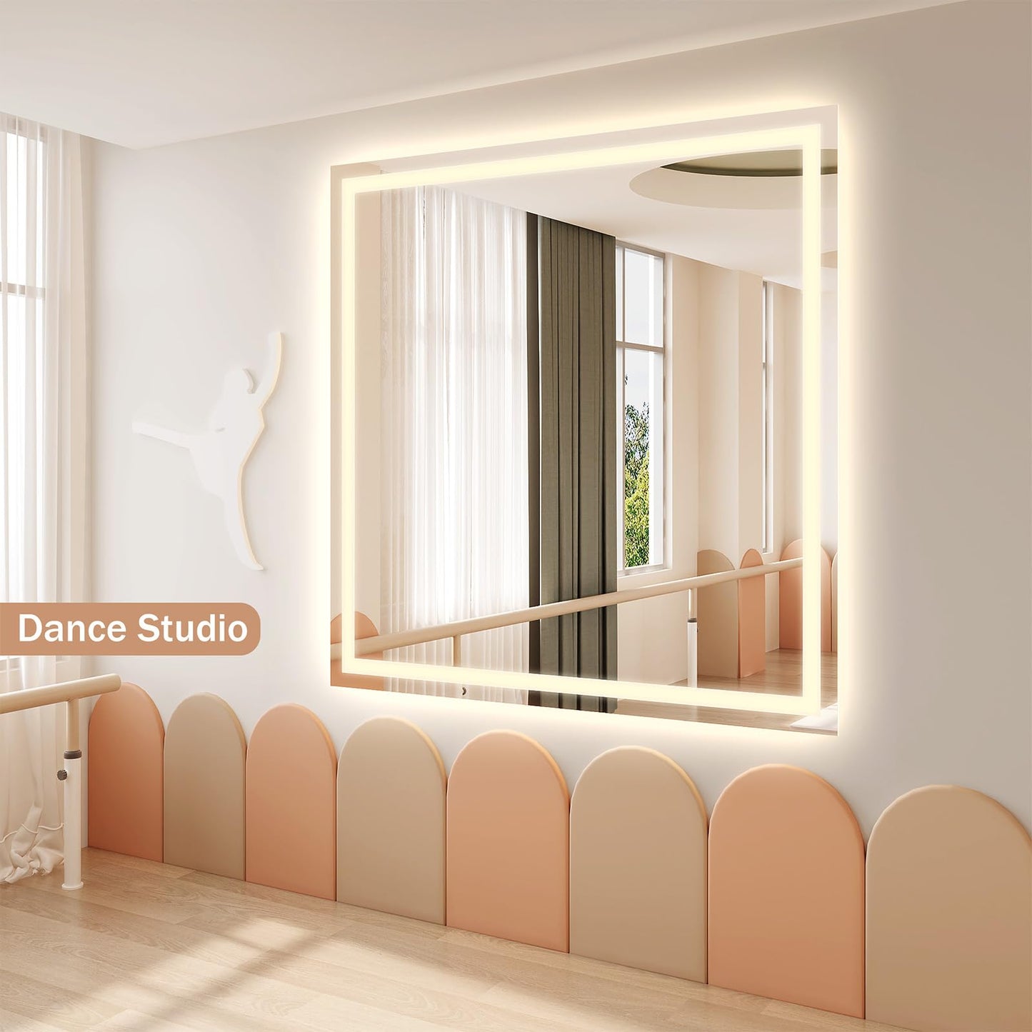 Koonmi Home Gym Mirror, 47"x47" Heavy Duty Large Seamless Tempered Glass Wall Mirrors with LED Lights for Gym, Workout, Yoga, Fitness, Dance Studio, Home, Exercise Room, Bathroom