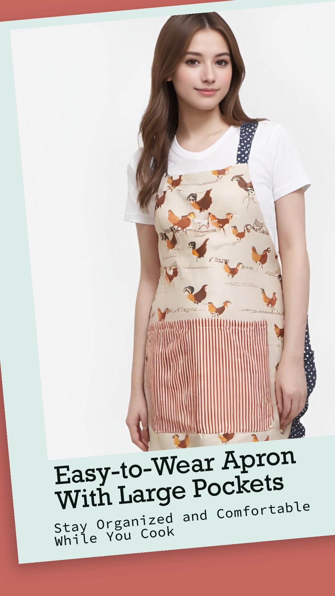 Alex Virtue Lovely Flower Pattern Retro Aprons With Large Pockets for Women Girls Cooking Kitchen Bakery Mother's Gift (Lovely Chicken)