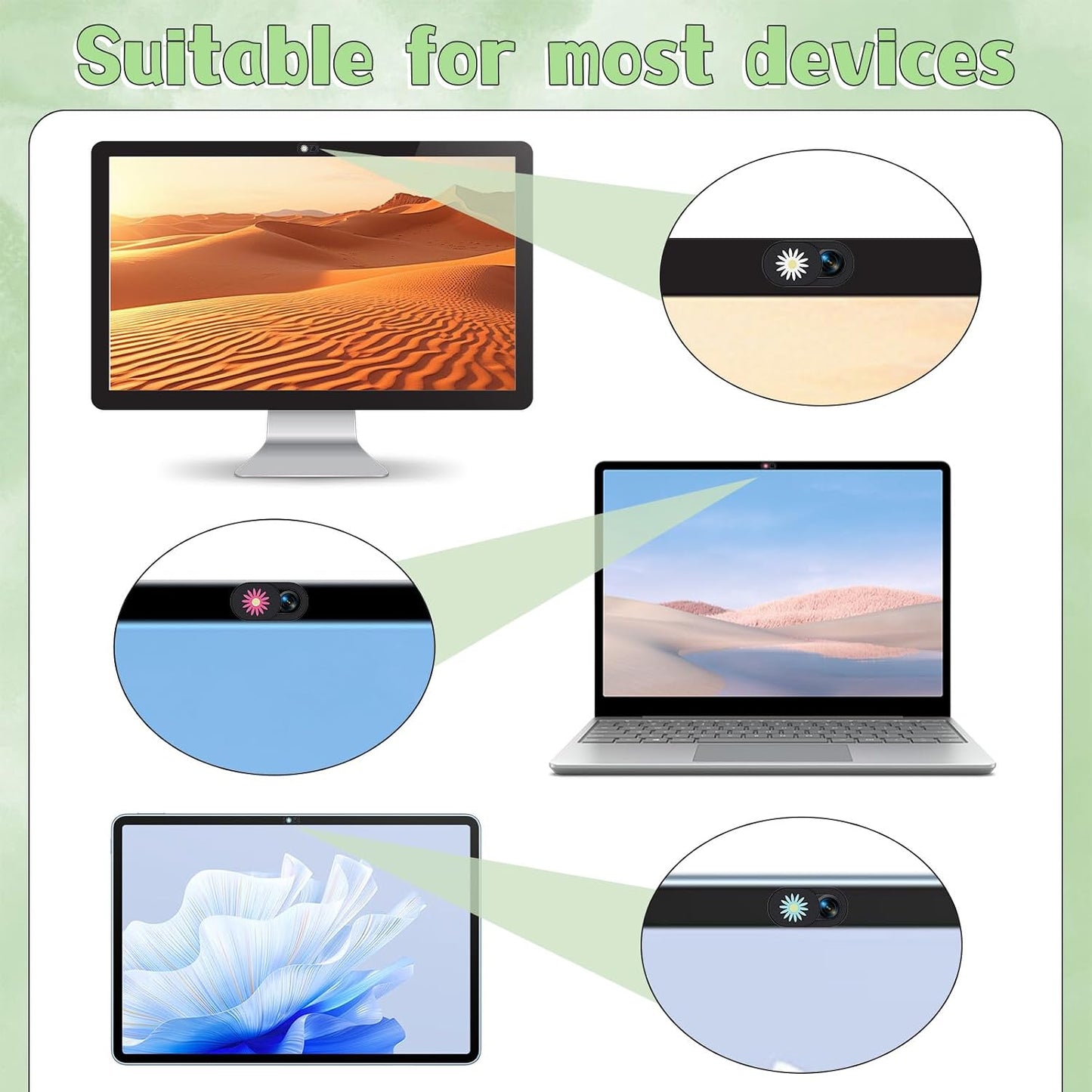 Styquenzer 0.7mm 3 Cute Thin Flower Laptop Camera Cover Slide, PCS Computer Camera Cover Slide, Protect Your Visual