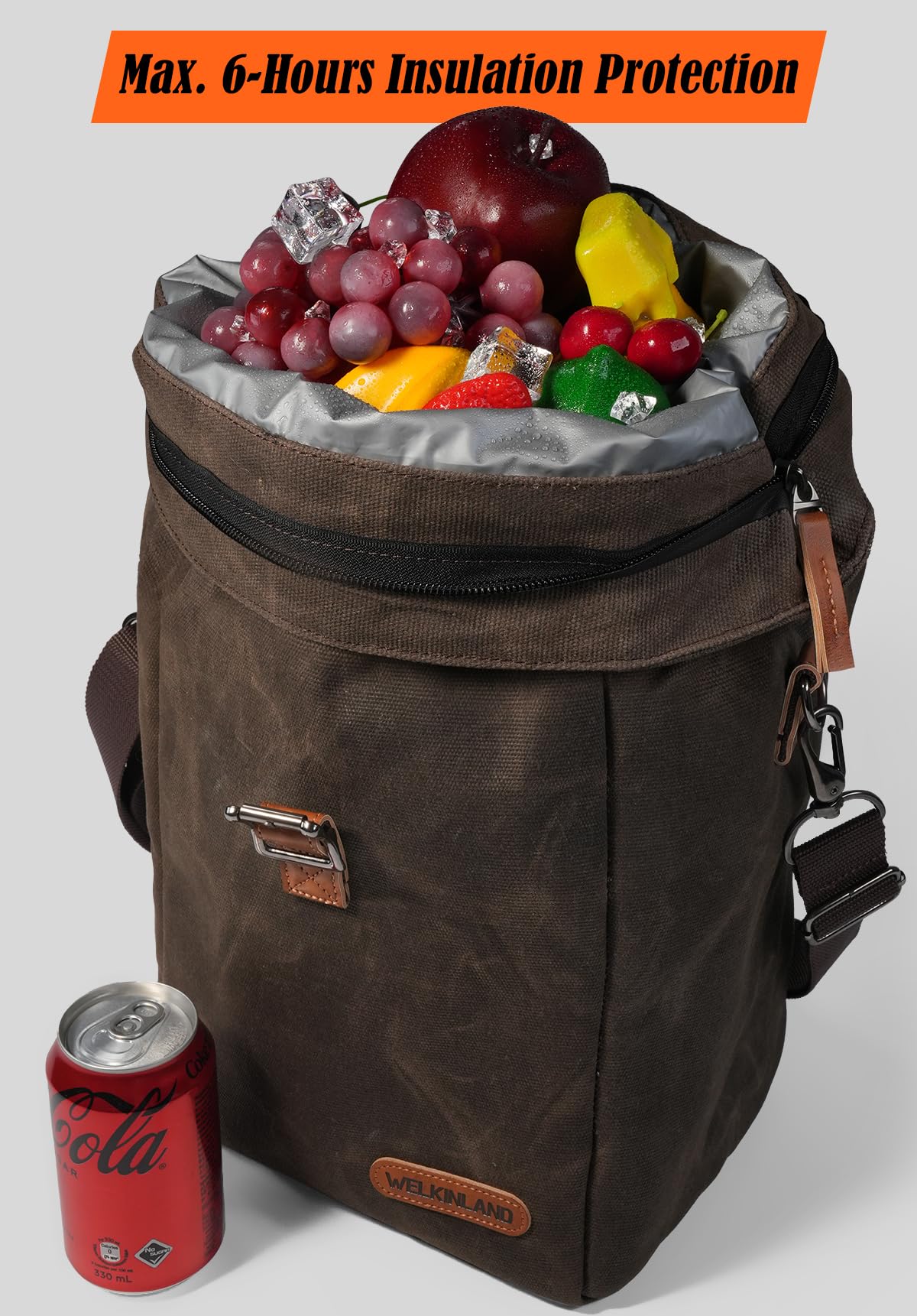 WELKINLAND 6H Insulation Leakproof Waxed Canvas Lunch Bag, Brown Heavy-Duty Lunch Bags, Lunch Tote Bags For Men, Men Lunch Box For Work