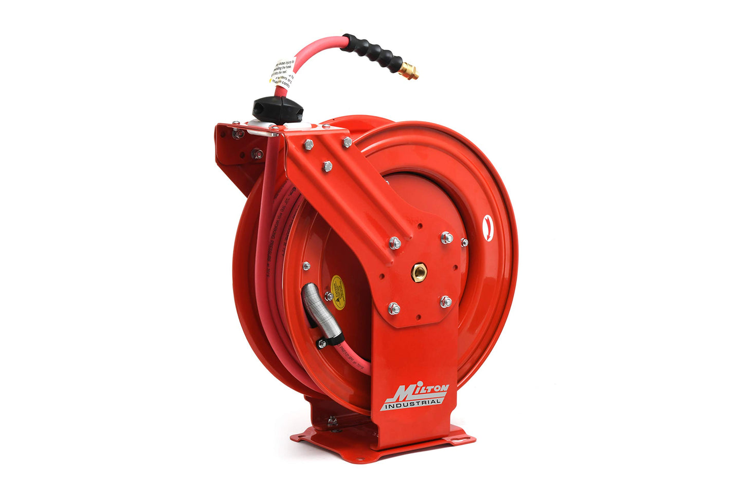 MILTON Industrial Hose Reel 2790-50D, Auto Retractable, Chemical Resistant, Prevent Cracking, Flexible in Extreme Conditions,1/2” Hose ID, 50 Foot Rubber Hose, 300 PSI Max Pressure,1/2" Male NPT, Red