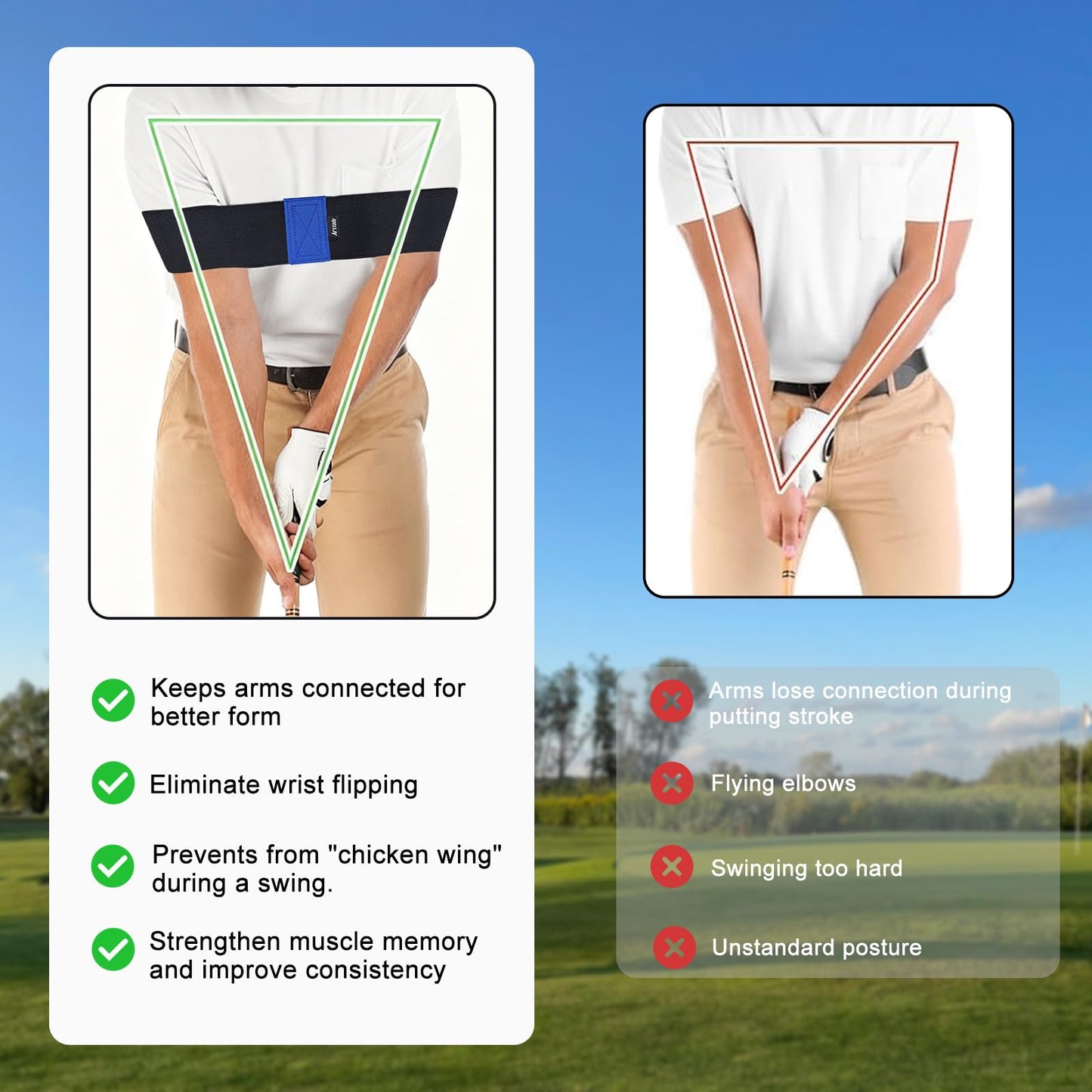 Arttodo Golf Training Kit with Arm Band & Wrist Strap, Golf Swing Training Aid to Correct Wrist Angle and Develop Muscle Memory for Beginner Golfers