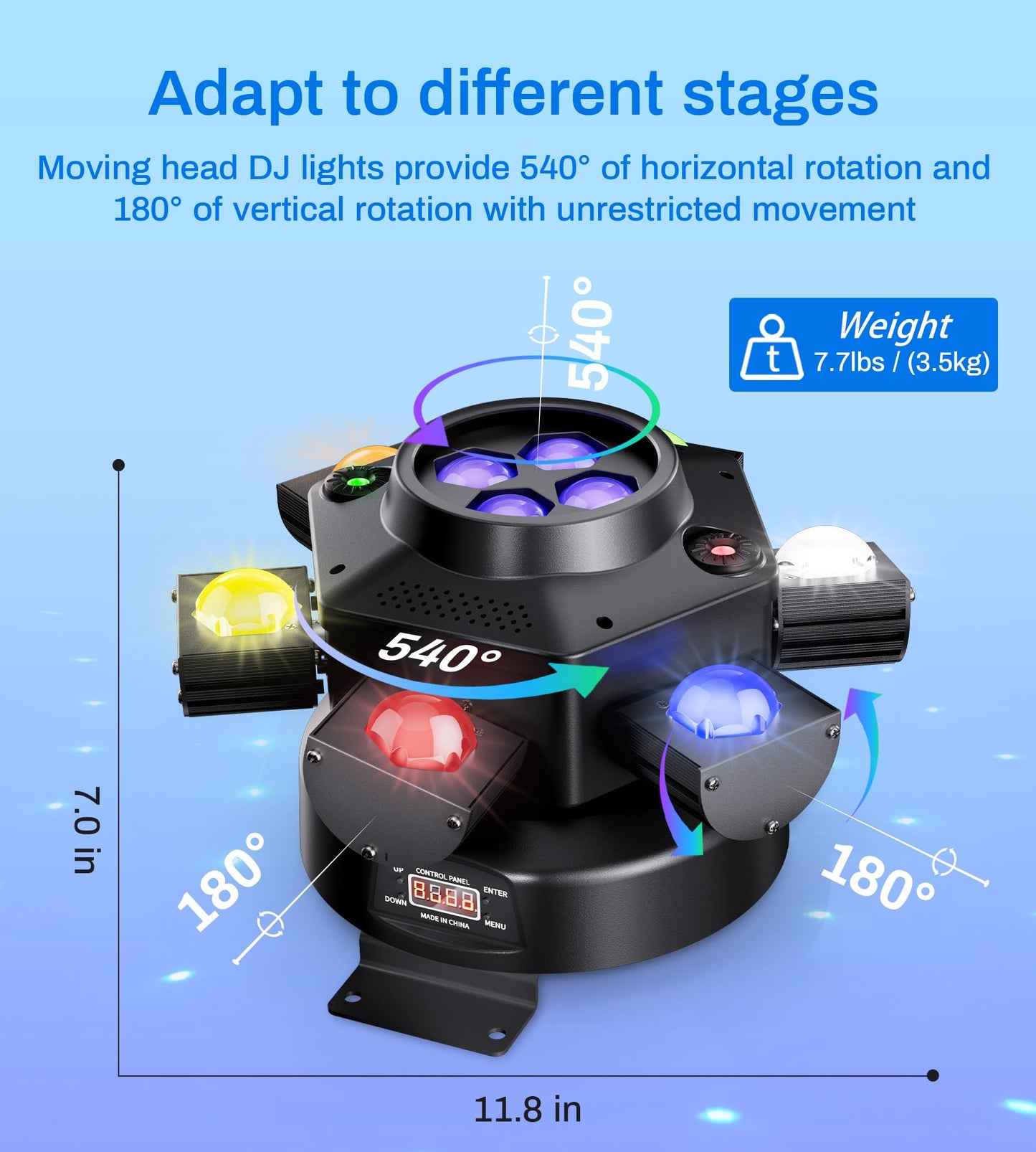 6 Arms Moving Head DJ Lights, Quality Metal Casing, 150W Disco Stage Light with RGBW 4-in-1 LED, DMX-512 & Sound Activation & Remote Control, Laser Party Lights for Bar, Wedding, Club Live House