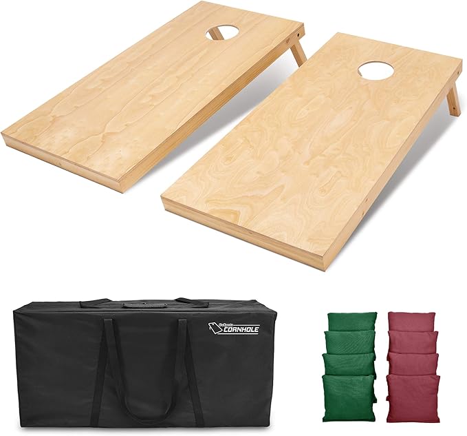 GoSports Regulation Size Wooden Cornhole Set with Natural Wood Finish - Includes Carrying Case