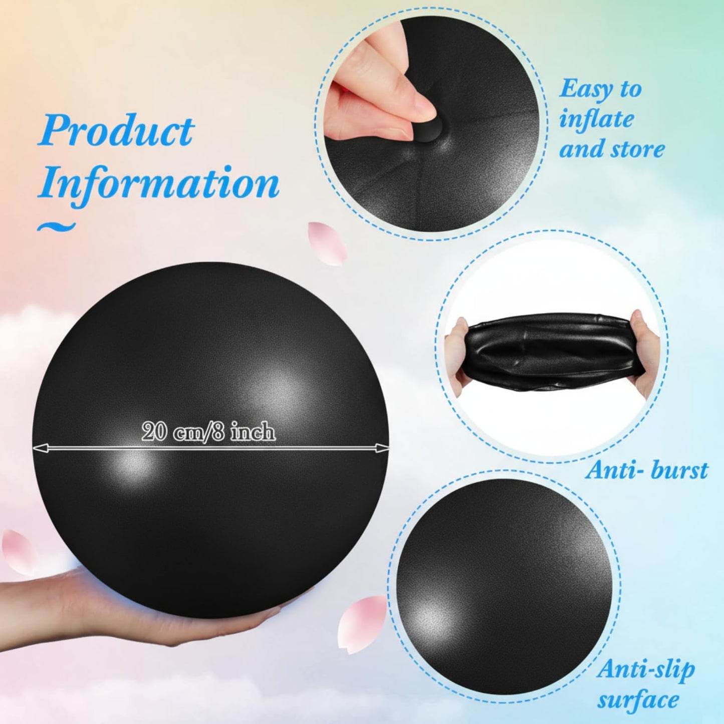Aoriher 10 Pcs Small Exercise Pilates Ball Bulk 9 Inch Mini Yoga Balls Anti Burst and Slip for Stability Fitness Physical Therapy Stretching & Core Workout at Home Gym Office Class(Gray,Black)