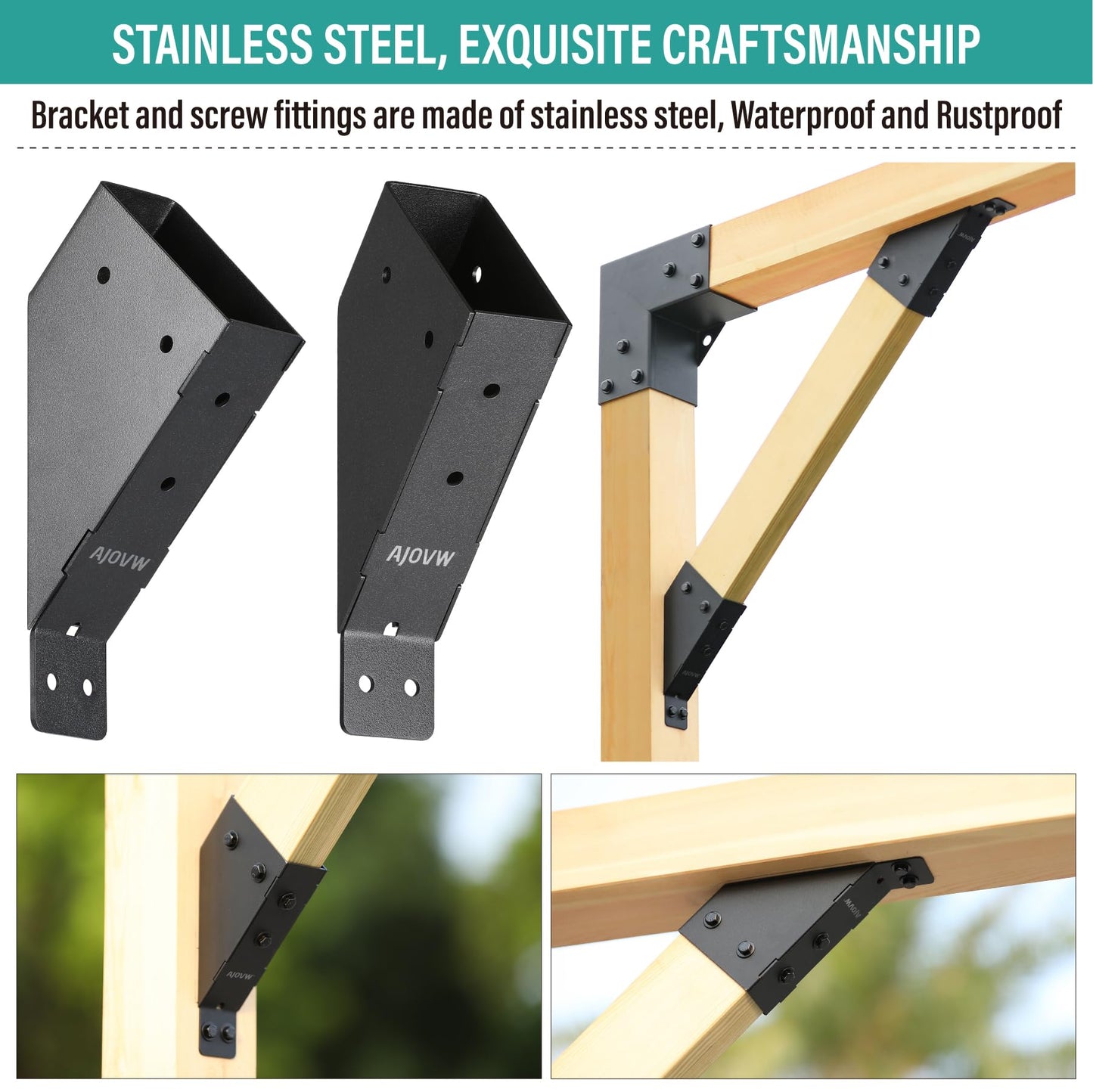 AJOVW-8 PCE 45 Degree Angle Support Bracket for 2‘’x4‘’ Supporting Wooden Posts (Actual Size: 1.5‘’x3.5‘’) for Gazebos, Garages, Decks, Stables, Sheds, Patio and DIY Basketball Frame Scenes
