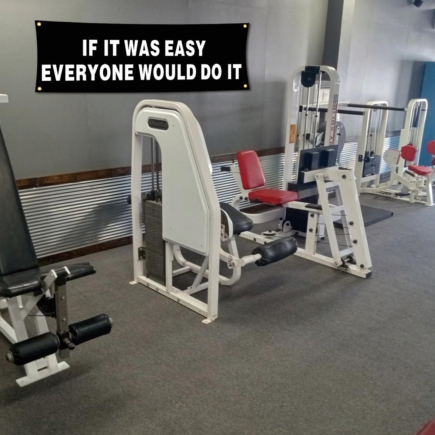 Motivational Gym Flag Banner - If It Was Easy Everyone Would Do It - 72x24 Inches Home & Garage Gym Wall Decor with 4 Brass Grommets for Easy Hanging