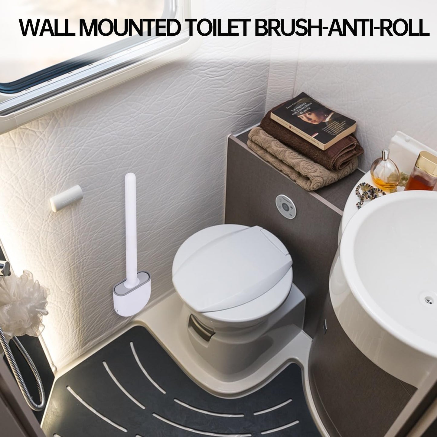 RV Toilet Bowl Brush, Toilet Brush Silicone Won't Damage Toilets, Wall Mounted Toilet Brush-Anti-Roll, Anti-Drip Design, Suitable for RV Travel Trailers and Campers, Made by RVers for RVers