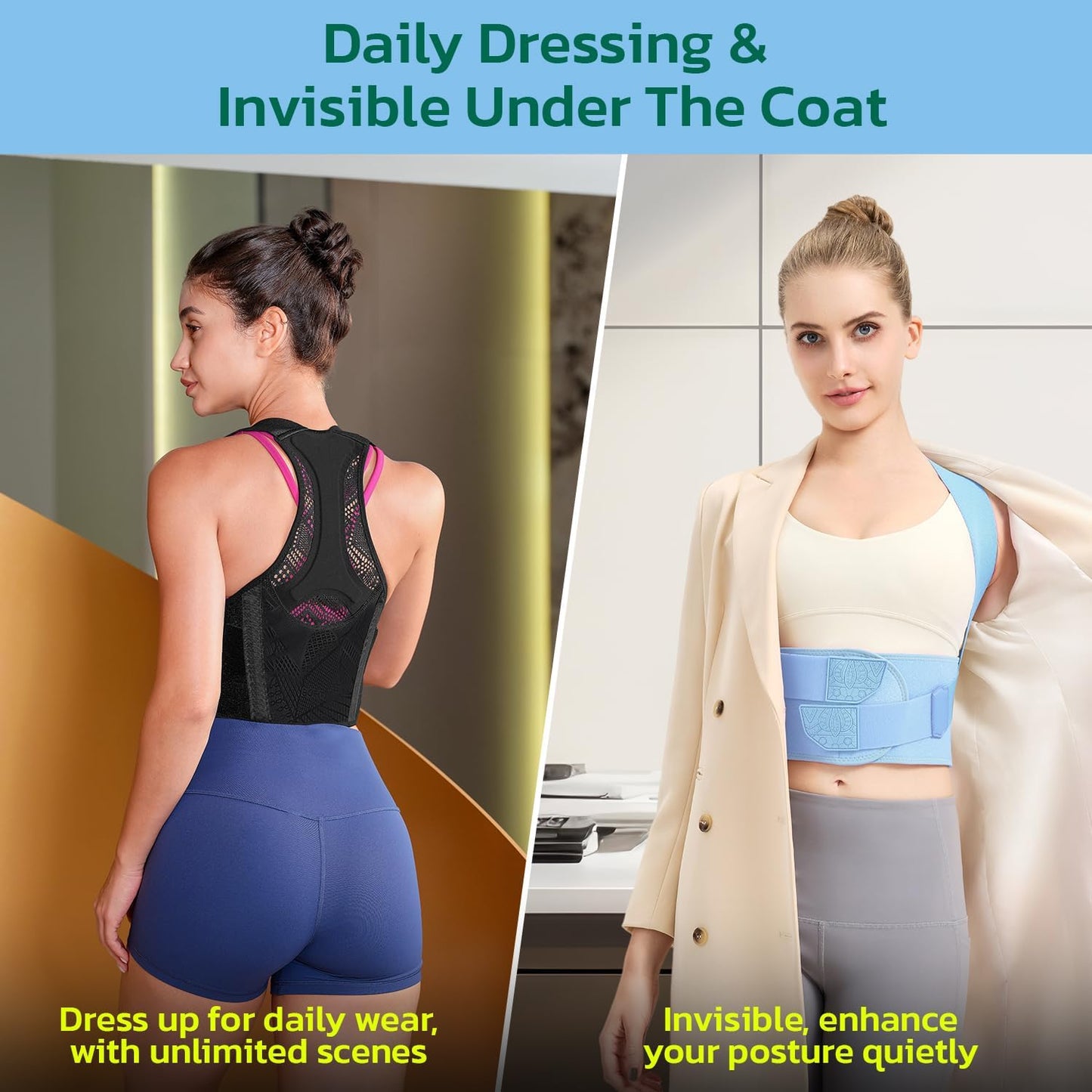 aoFIT Posture Corrector for Women, Lightweight and Breathable Back Brace for Pain Relief, Rounded Shoulders and Hunchback, Compact & Portable with Fashionable Design, Invisible Under Clothes Blue XL