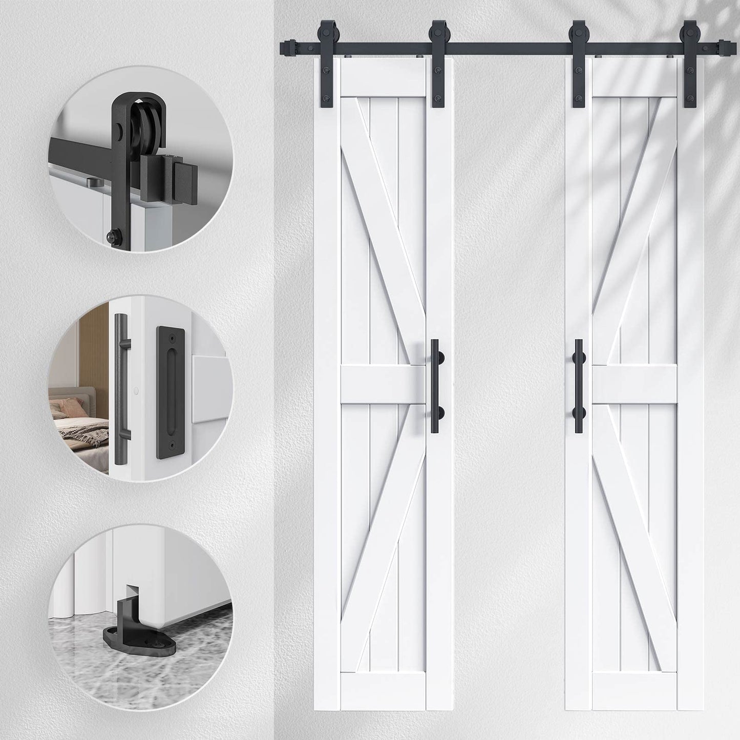 EaseLife 36in x 84in (Double 18in×84in Door) Barn Door with 6.6FT Sliding Door Hardware & Handle Included,DIY Assemblely,Easy Install,Water-Proof,Apply to Interior Exterior Rooms,K-Frame,White