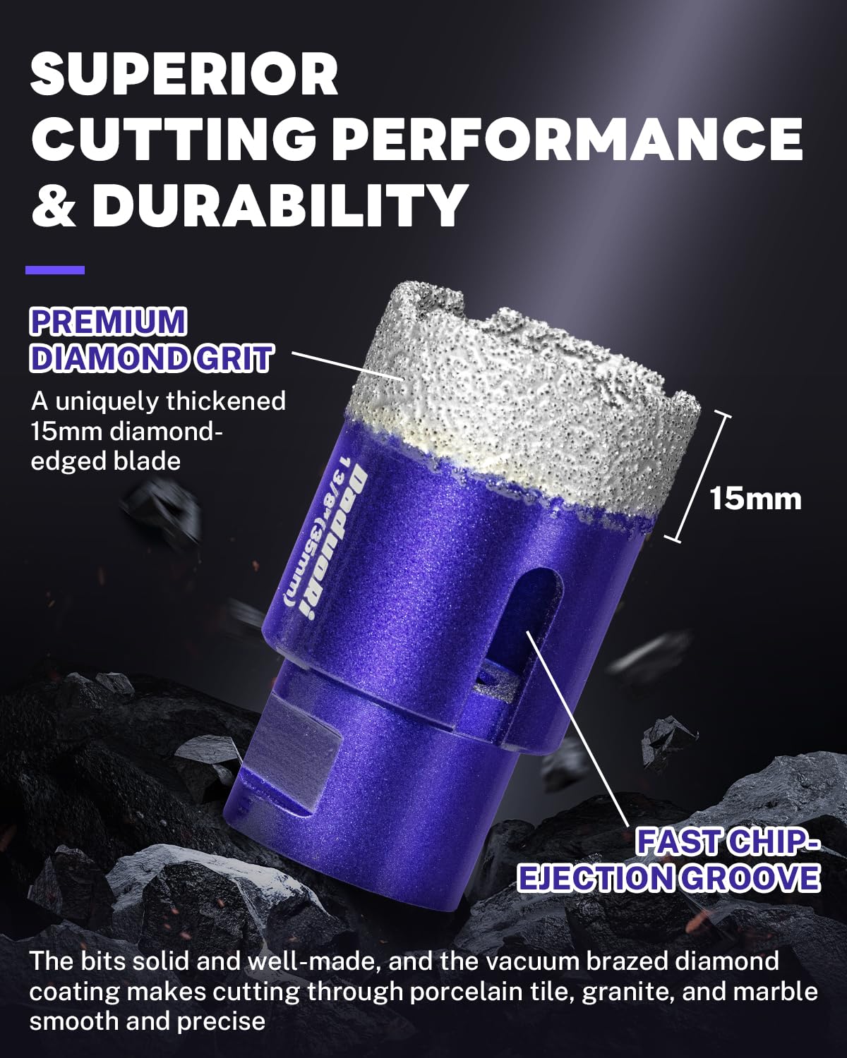DaduoRi 14 PCS Diamond Hole Saw Kit with Pilot Bit Adapter, 1/4" - 2 1/2" Thickened Core Drill Bit Set, Includes Tile Shaping Cone & Diamond Saw Blade, for Porcelain, Ceramic, Granite, Marble, Stone