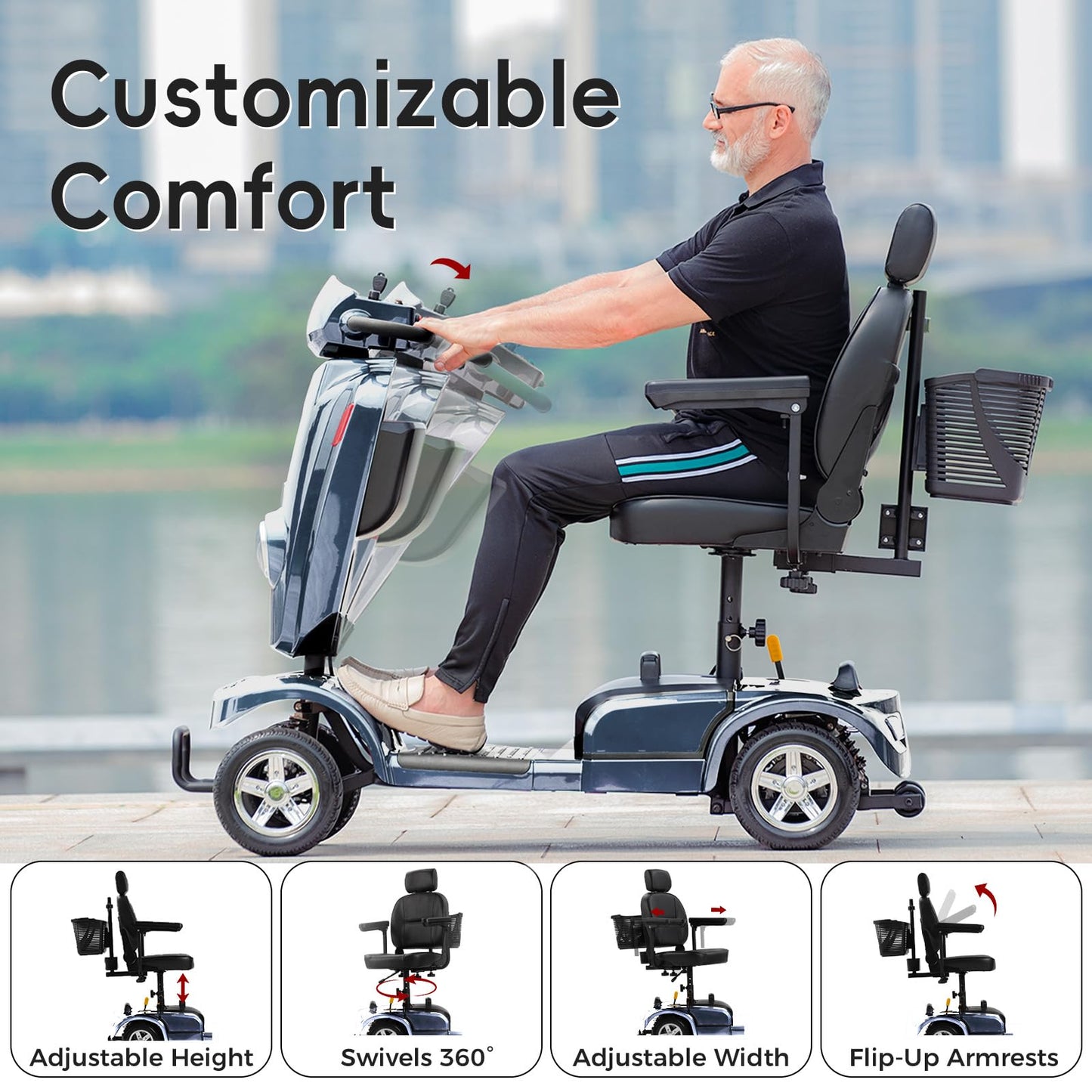 Ecomobi 20/30 Miles Heavy Duty Mobility Scooter for Seniors & Adults, 500W Motor 450 lbs Capacity, Removable Lithium Battery, 10" Tires, Off-Road Absorber, Windbreak Design