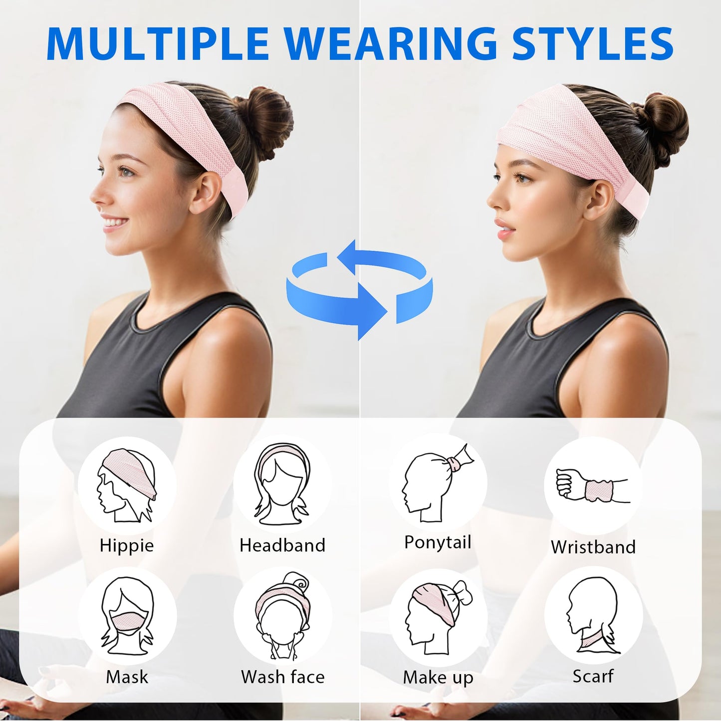 Sukeen Wide Headbands for Women, Instant Cooling Elastic Non-Slip Workout Headbands, Moisture-Wicking Sports Sweatbands for Gym, Yoga, Running, Fitness, 4 Pack, Blue/Macaron Pink/Mint Green/Lauva