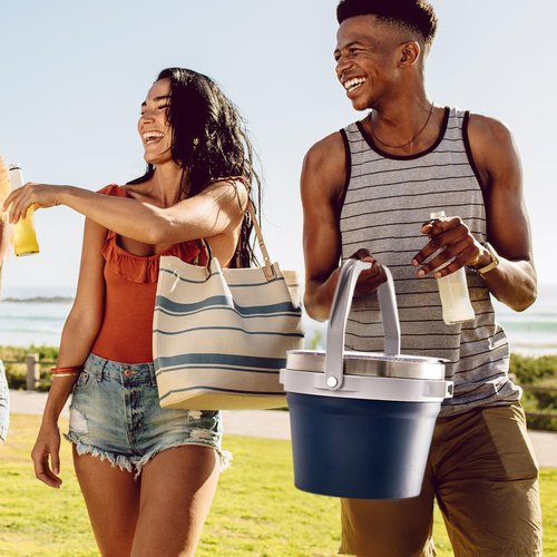 COKTIK 7L Insulated Ice Bucket with Lid，Double Wall Vacuum Stainless Steel Beverage Bucket Keeps Frozen Longer，Holds 6 Longnecks or 3 Bottles of Wine，for Cocktail, Champagne, (Navy,1 Pack)