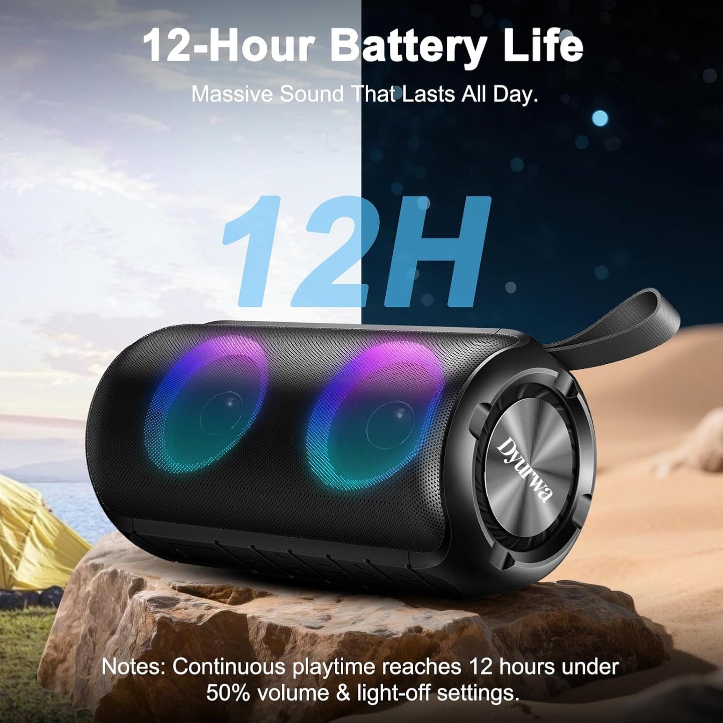 Dyurwa 360HD 2026 IPX7 12H Bluetooth Speaker with Stereo Sound, NEW Portable Wireless Speaker Waterproof, HD Call, TWS