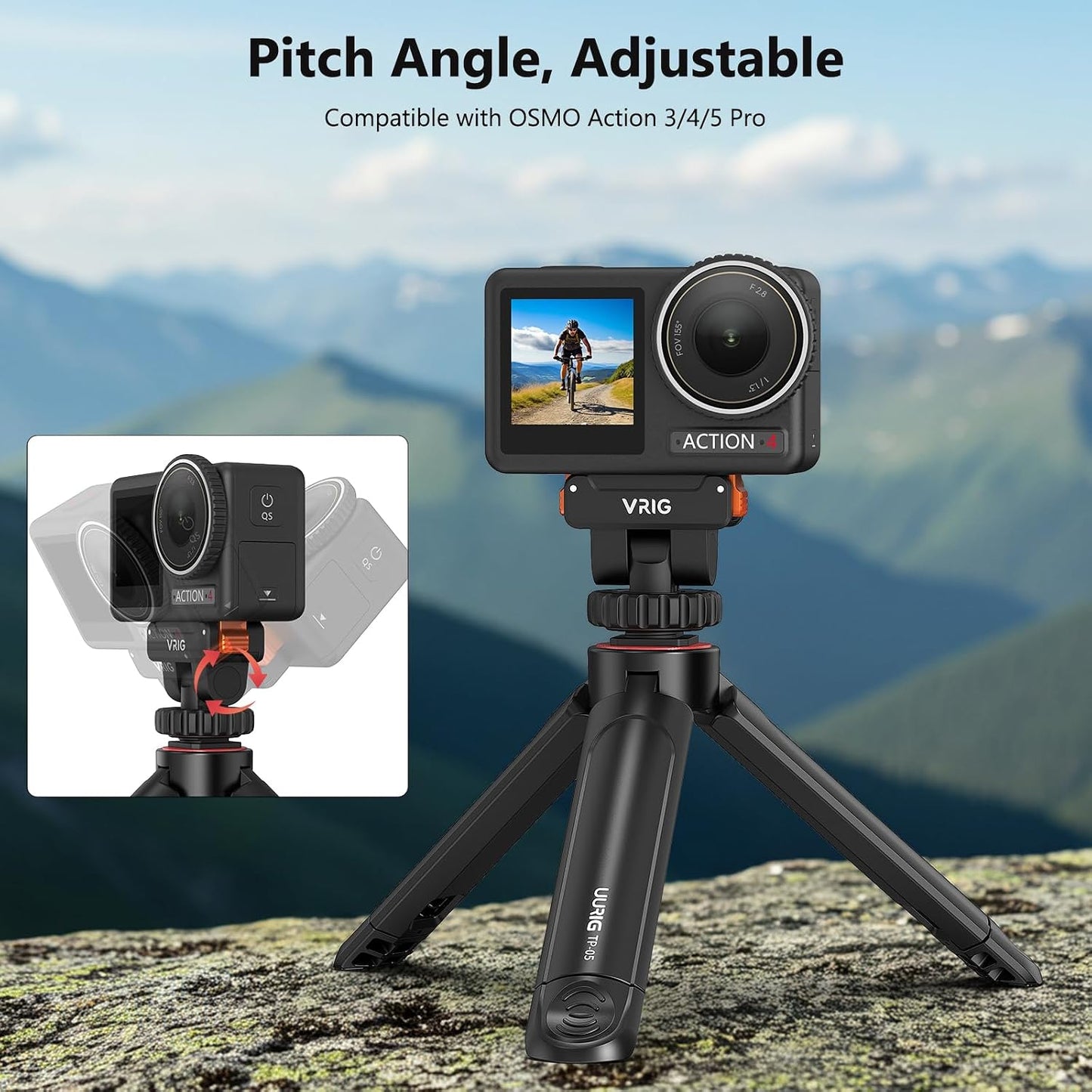 VRIG Express 5Pro, 180 1/4" 360,Action4,Action3 VRIG Cold Shoe Action Camera Magnetic Quick Mount Holder for DJI OSMO
