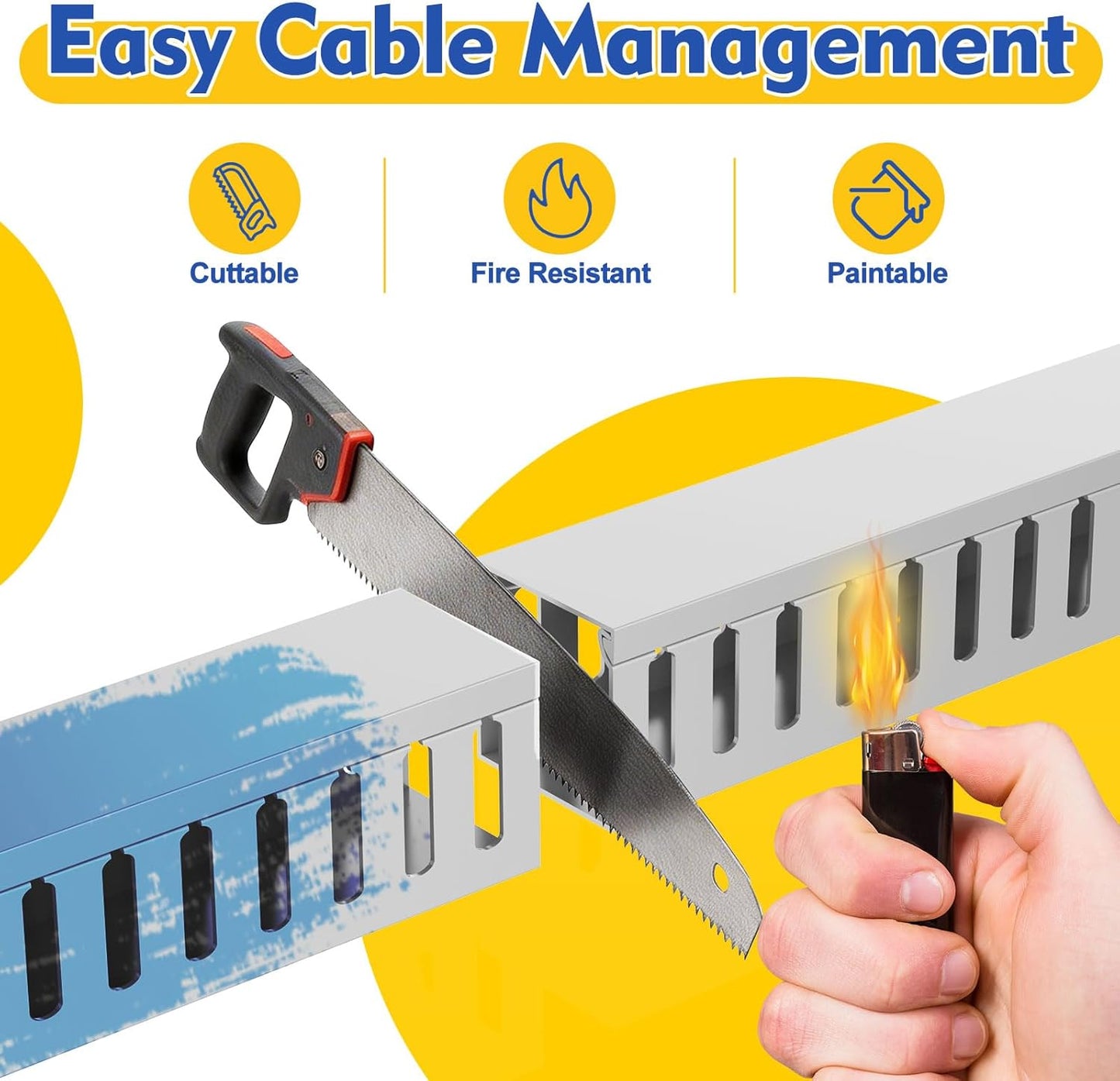 REFLYING 123in 1.57" Hx1.57 15.4''L(8 Open Slot Wiring Raceway Cable Duct, Cable Management Channel Cord Track,Desk