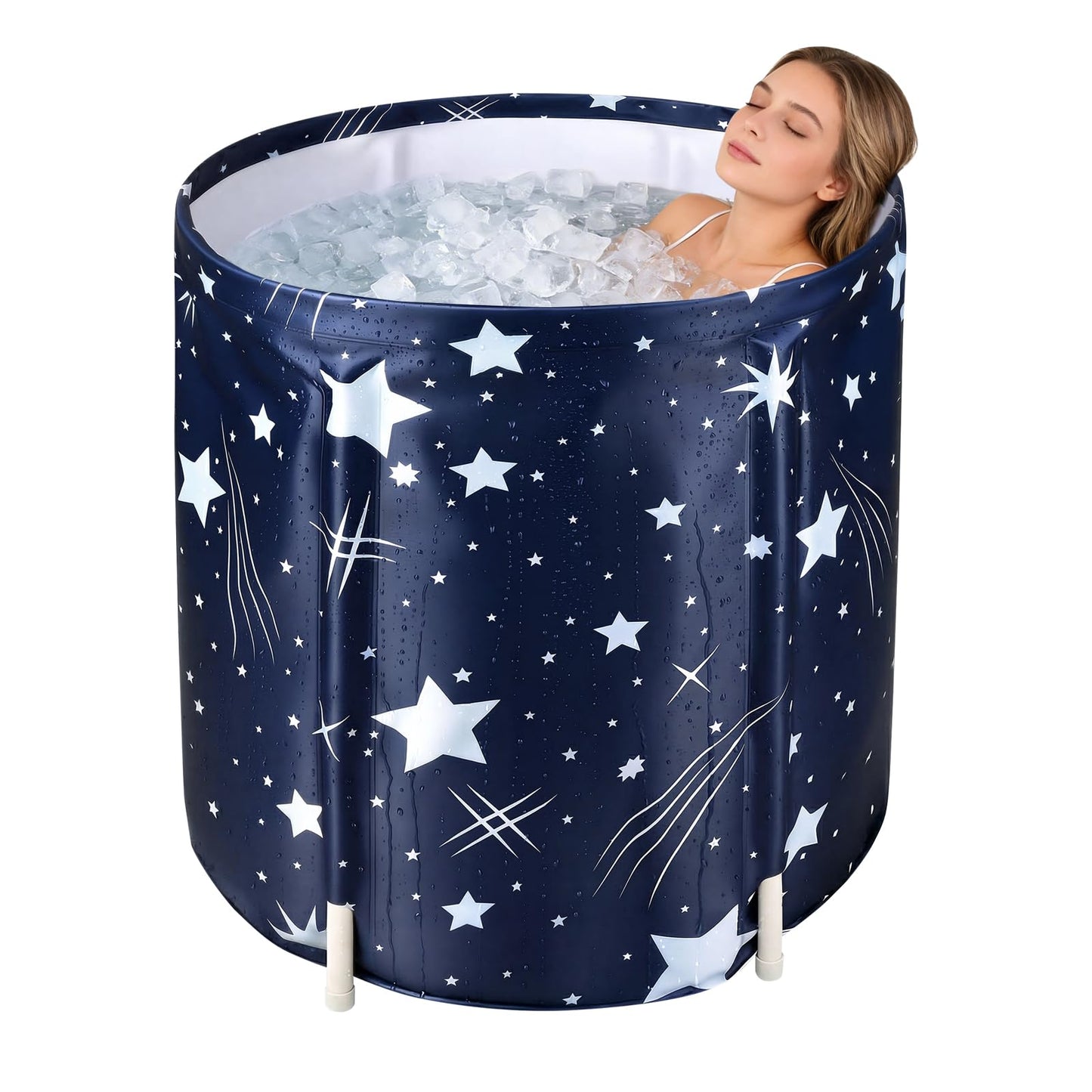 STARBRILLIANT Portable Foldable Bathtub, Collapsible Adult Bath Tub for Hot SPA and Ice Bath, Space-Saving Storage, Durable PVC Material (Starry Sky B, 27inch)